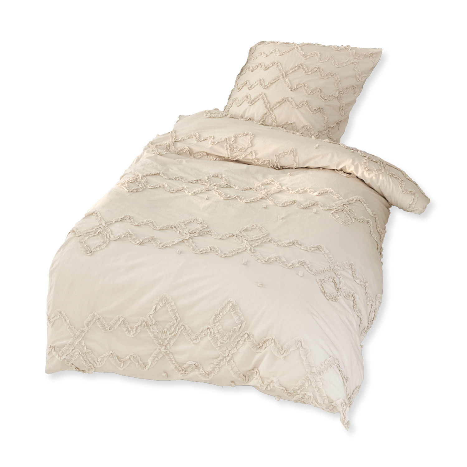 Beige Laine beddengoed van zachte katoen met decoratief patroon, comfortabel en stijlvol voor slaapkamer