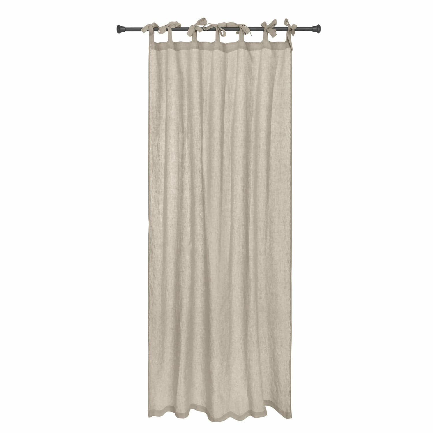 Gordijn Monthelie Beige linnen gordijn met striklinten aan zwarte roede, natuurlijke raamdecoratie