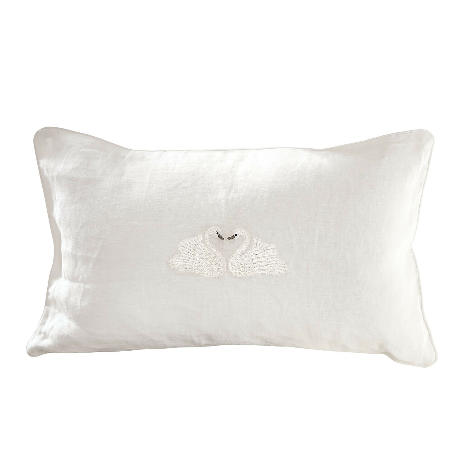 Witte linnen kussen met borduurwerk van twee zwanen, decoratief kussen voor woonkamer of slaapkamer