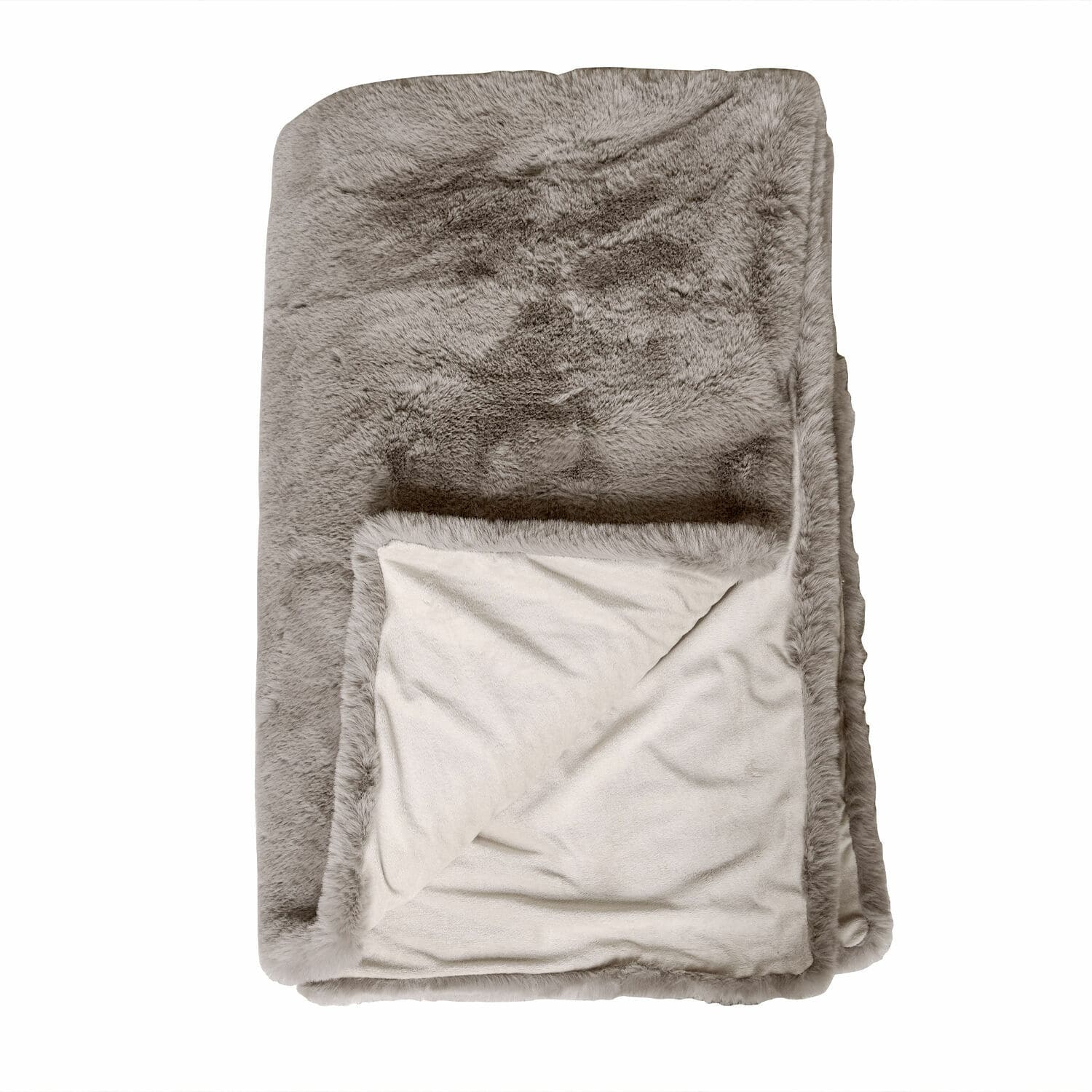 Plaid Brisvento Zachte deken van grijze kunstbont en crème fleece, perfect voor woonkamer en slaapkamer