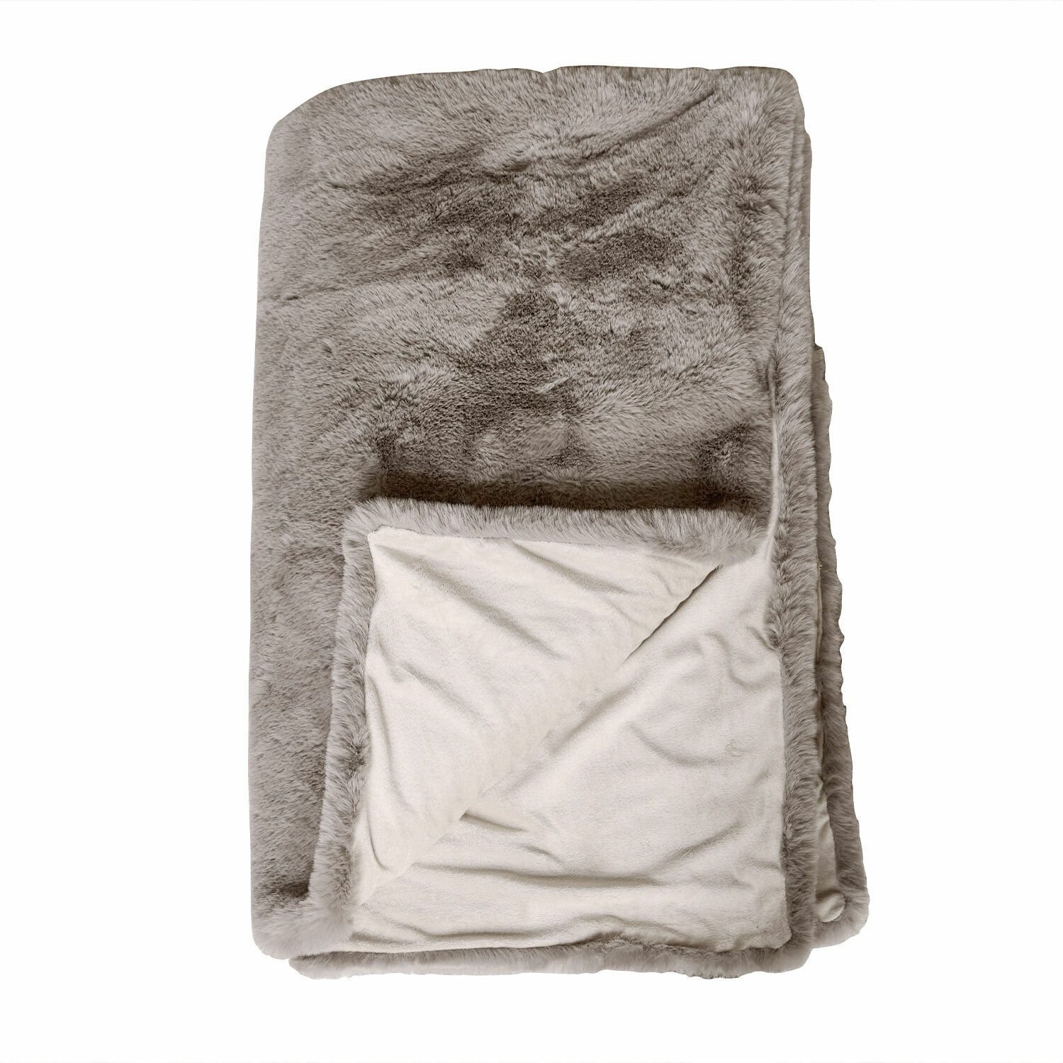 Plaid Brisvento Zachte deken van grijze kunstbont en crème fleece, perfect voor woonkamer en slaapkamer