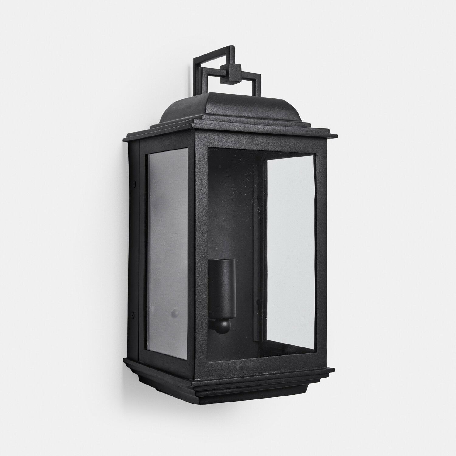 Buitenwandlamp Tovre Zwarte metalen wandlamp met helder glas en geometrische handgreep voor buitenverlichting