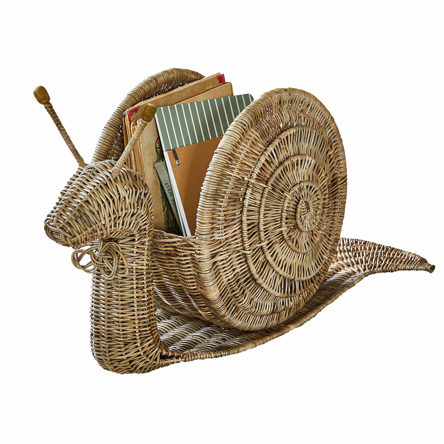 Mand Tigrelle Natuurlijke rieten boekenmand in de vorm van een slak, decoratieve en praktische organizer voor thuis