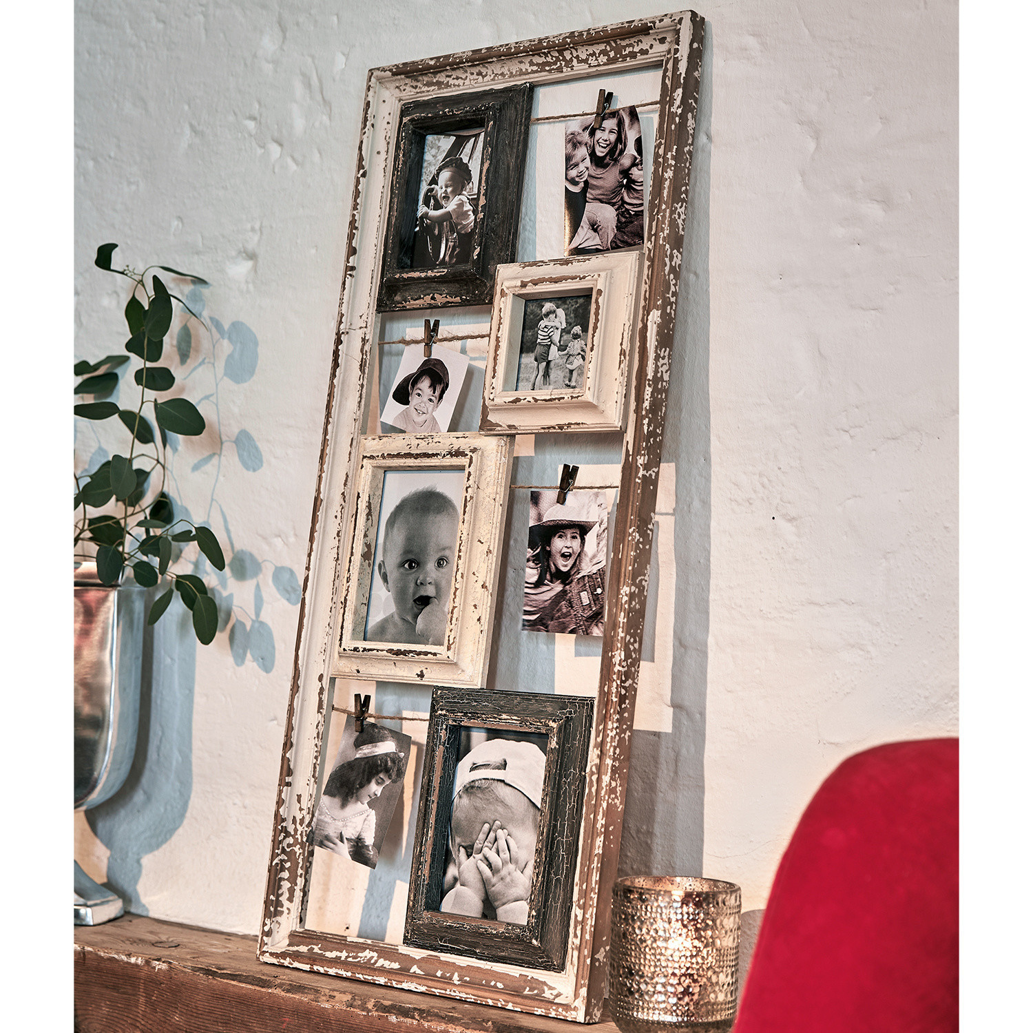 Fotolijst Memories Rustieke houten fotolijst in wit en zwart met verweerde afwerking, wanddecoratie voor foto's