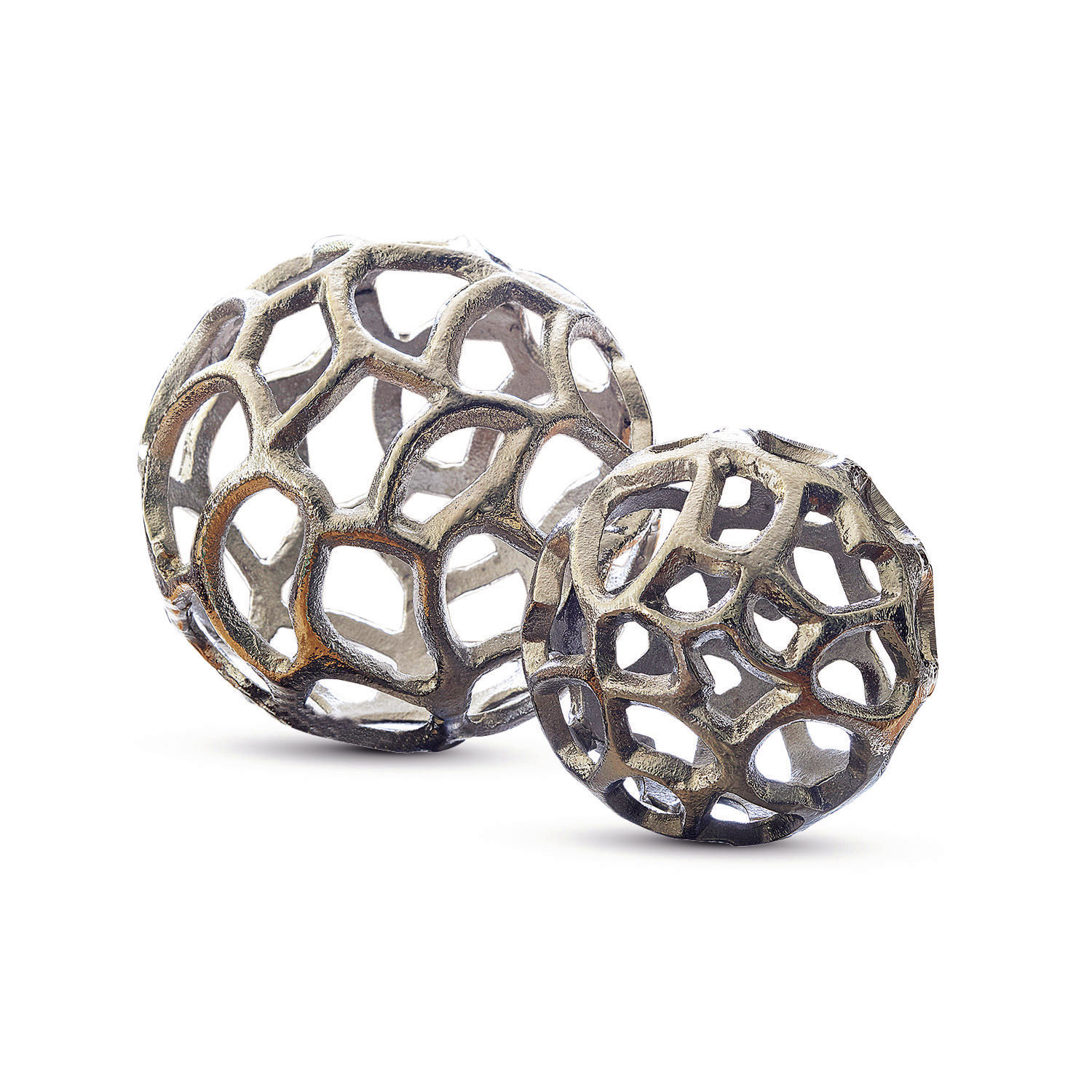 Decoratieve bal, set van 2 Venay Decoratieve metalen opengewerkte ballen in oudzilverkleur voor binnen en tuin