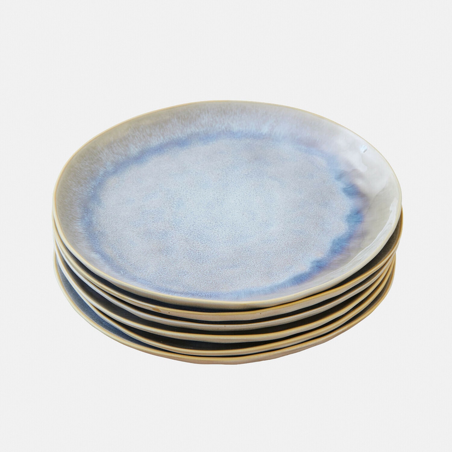 Bord set van 6 Vionette Set van zes keramische borden in blauw- en beige tinten voor het serveren van maaltijden
