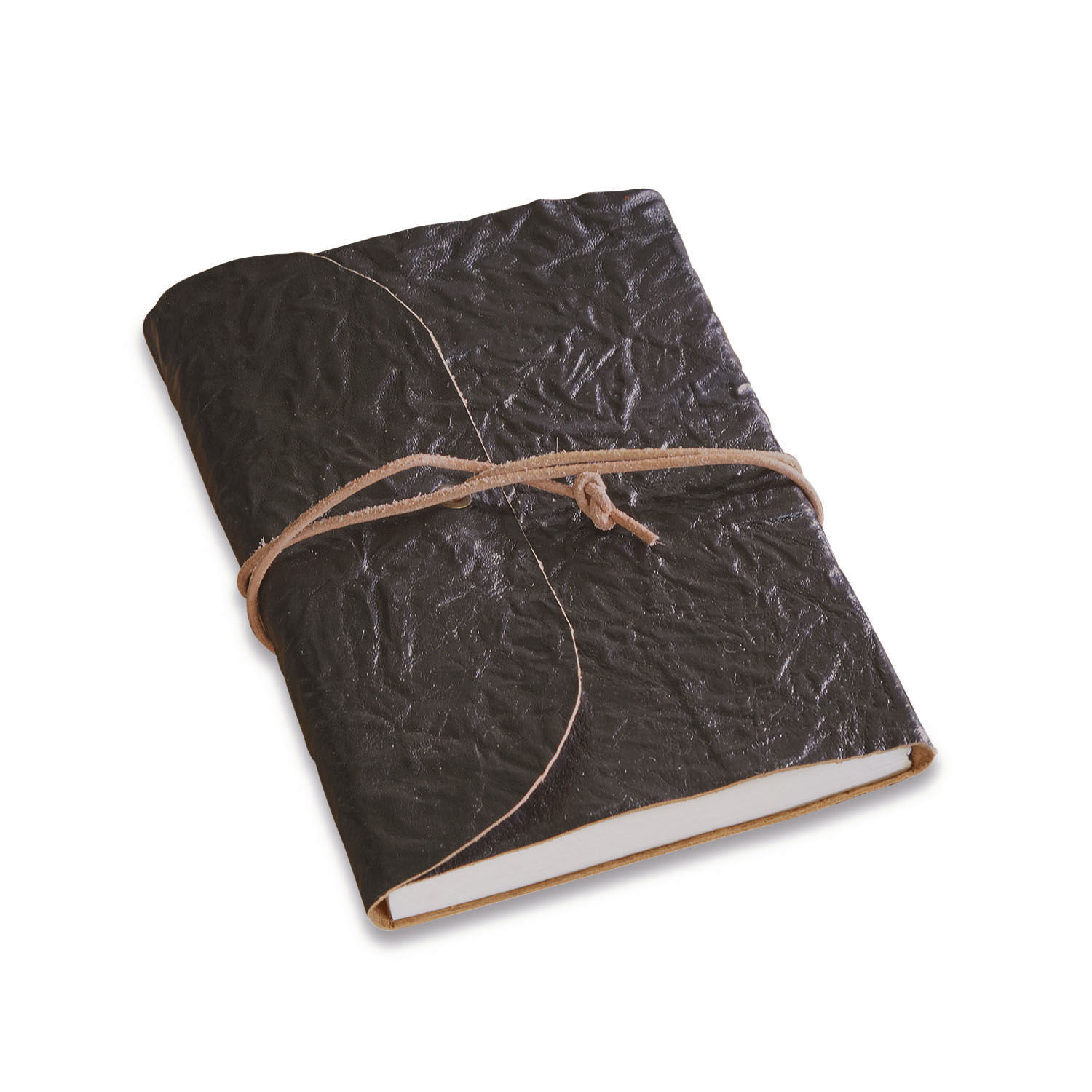 Notitieboekje Cosmes Zwart notitieboek van zacht leer met koordsluiting, elegante schrijf- en schetsboek