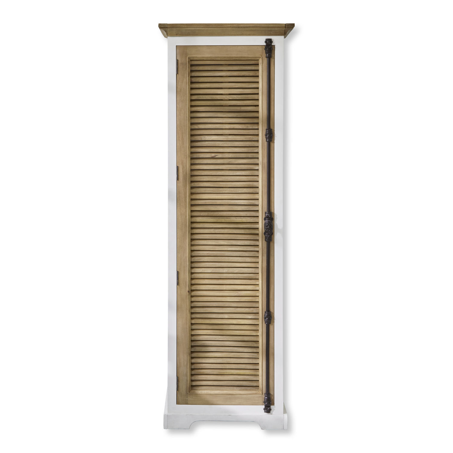 Kast Daviau Smalle houten kast met wit frame en natuurlijke lamellen deur, opbergmeubel