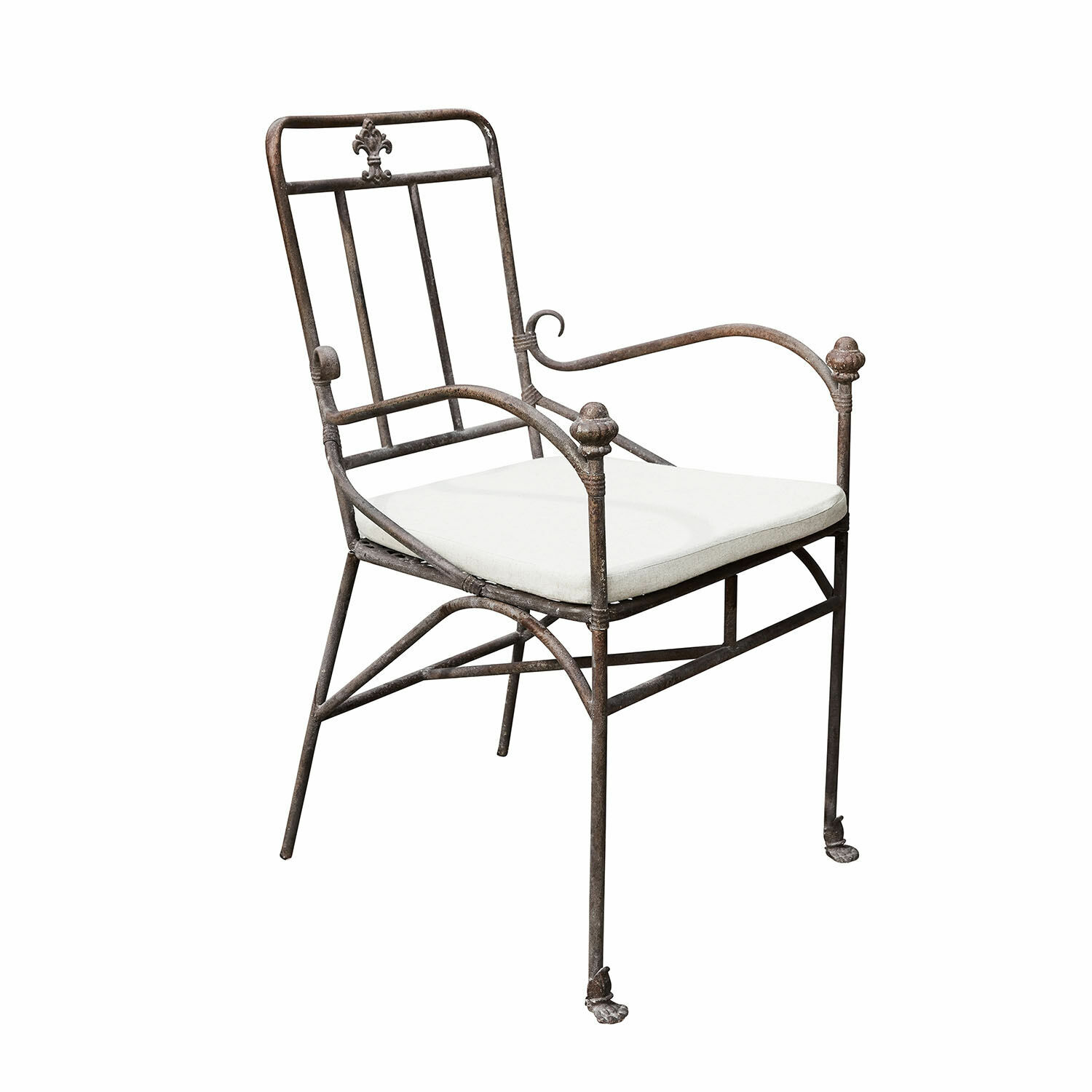 Stoel Maidis Metalen tuinstoel met wit kussen en rustieke afwerking in vintage stijl