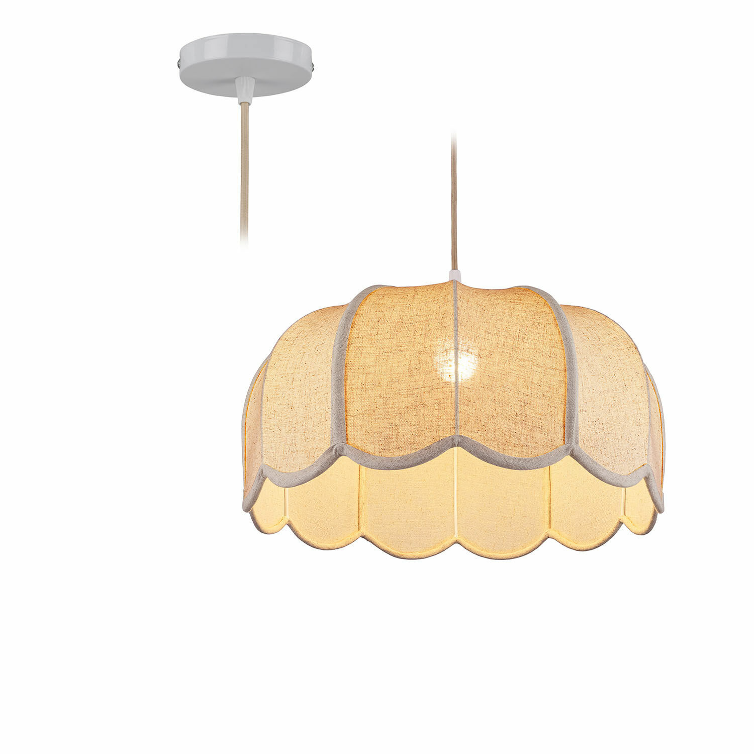 Hanglamp Ljosna Hanglamp van beige stof met golvende rand, decoratieve plafondlamp voor woonkamerverlichting