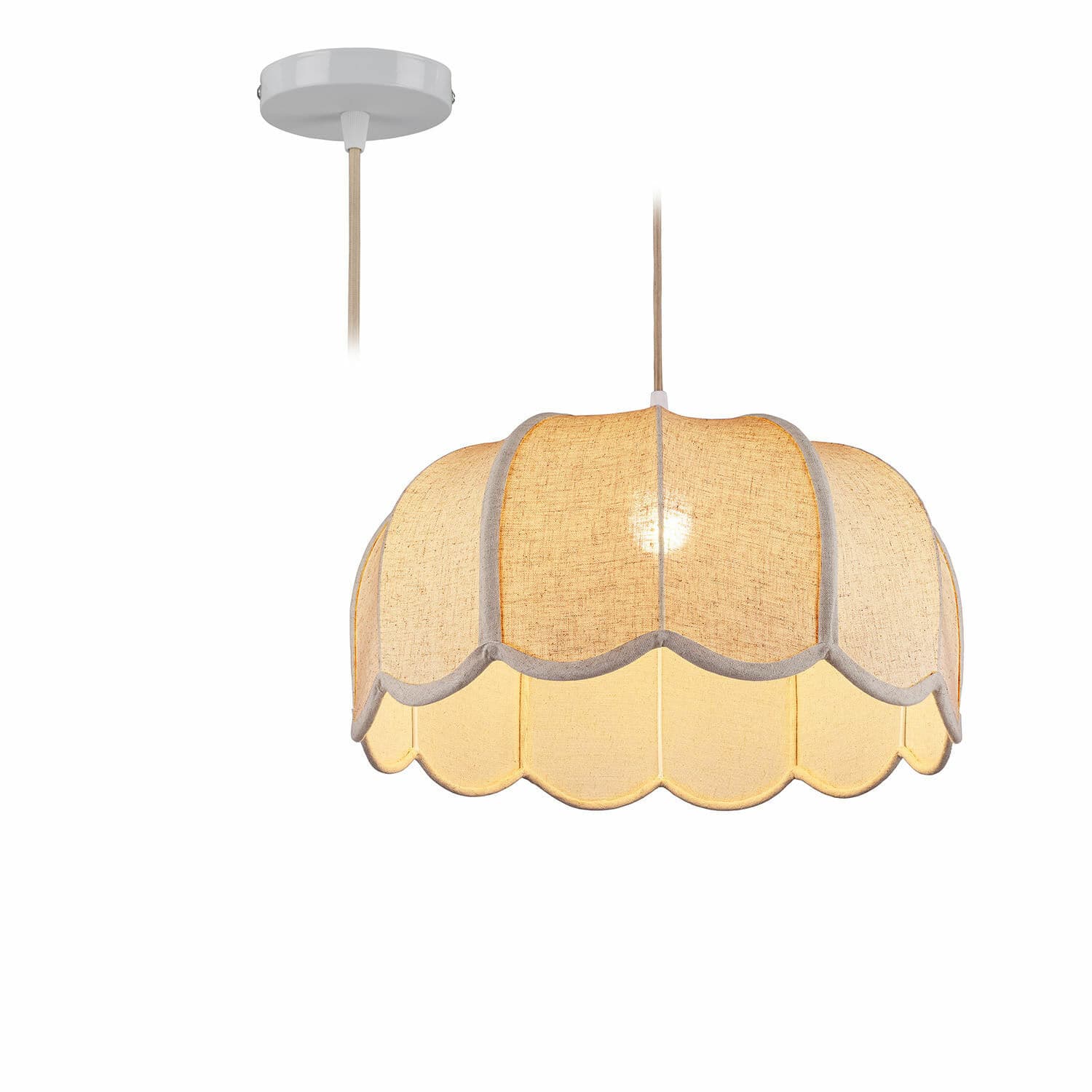 Hanglamp Ljosna Hanglamp van beige stof met golvende rand, decoratieve plafondlamp voor woonkamerverlichting