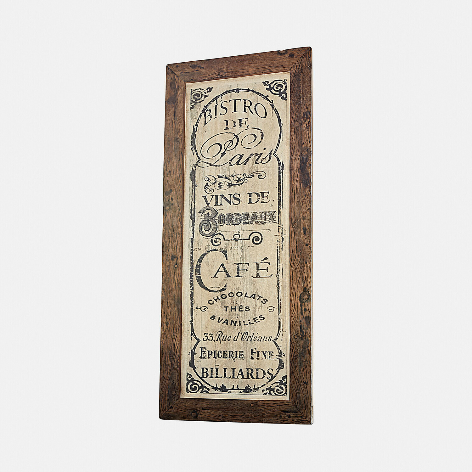 Houten lijst met decoratieve vintage bistro tekst in bruin en beige voor wanddecoratie