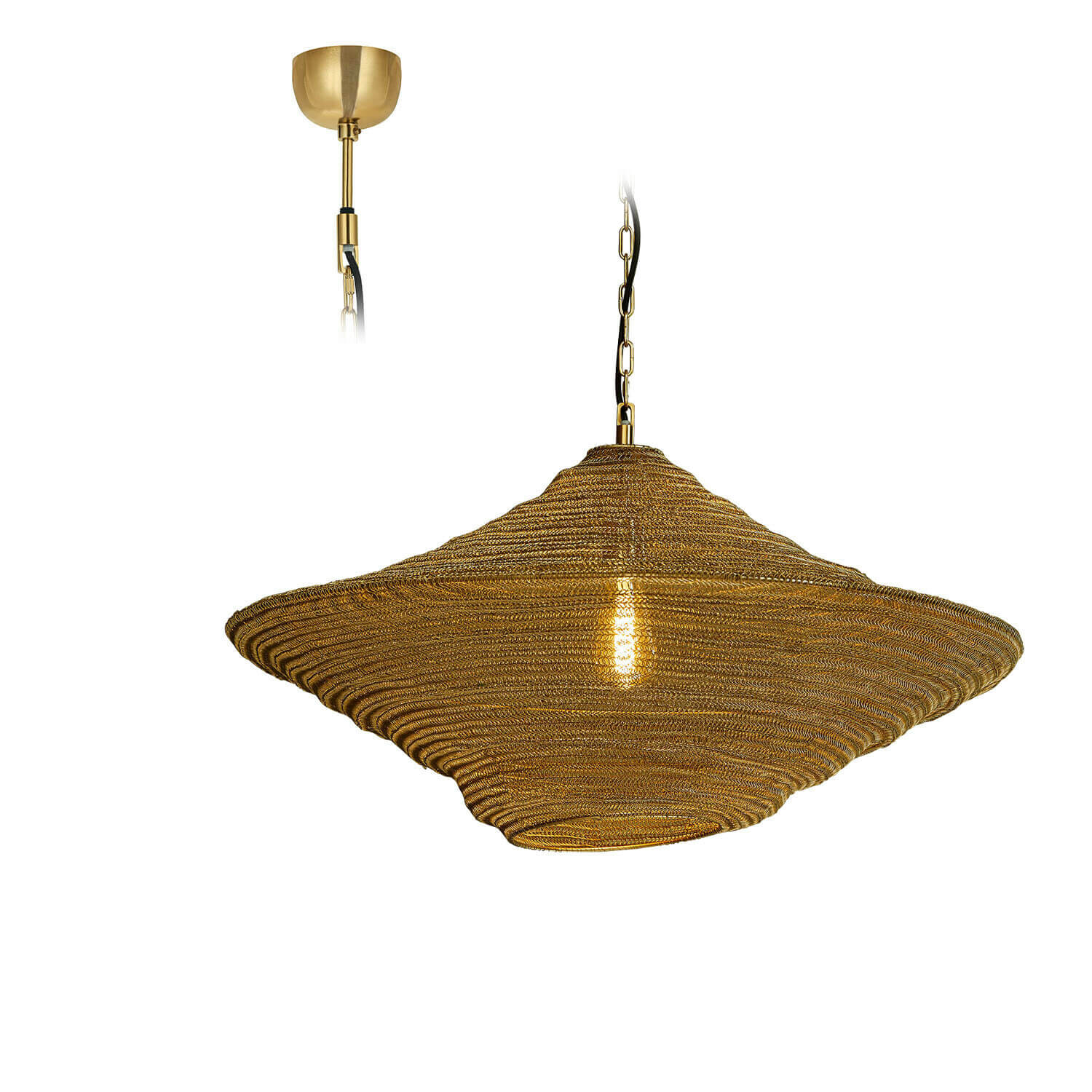 Hanglamp Ferncroft Hanglamp van messing in goudkleur met uniek ontwerp, geschikt voor moderne interieurs