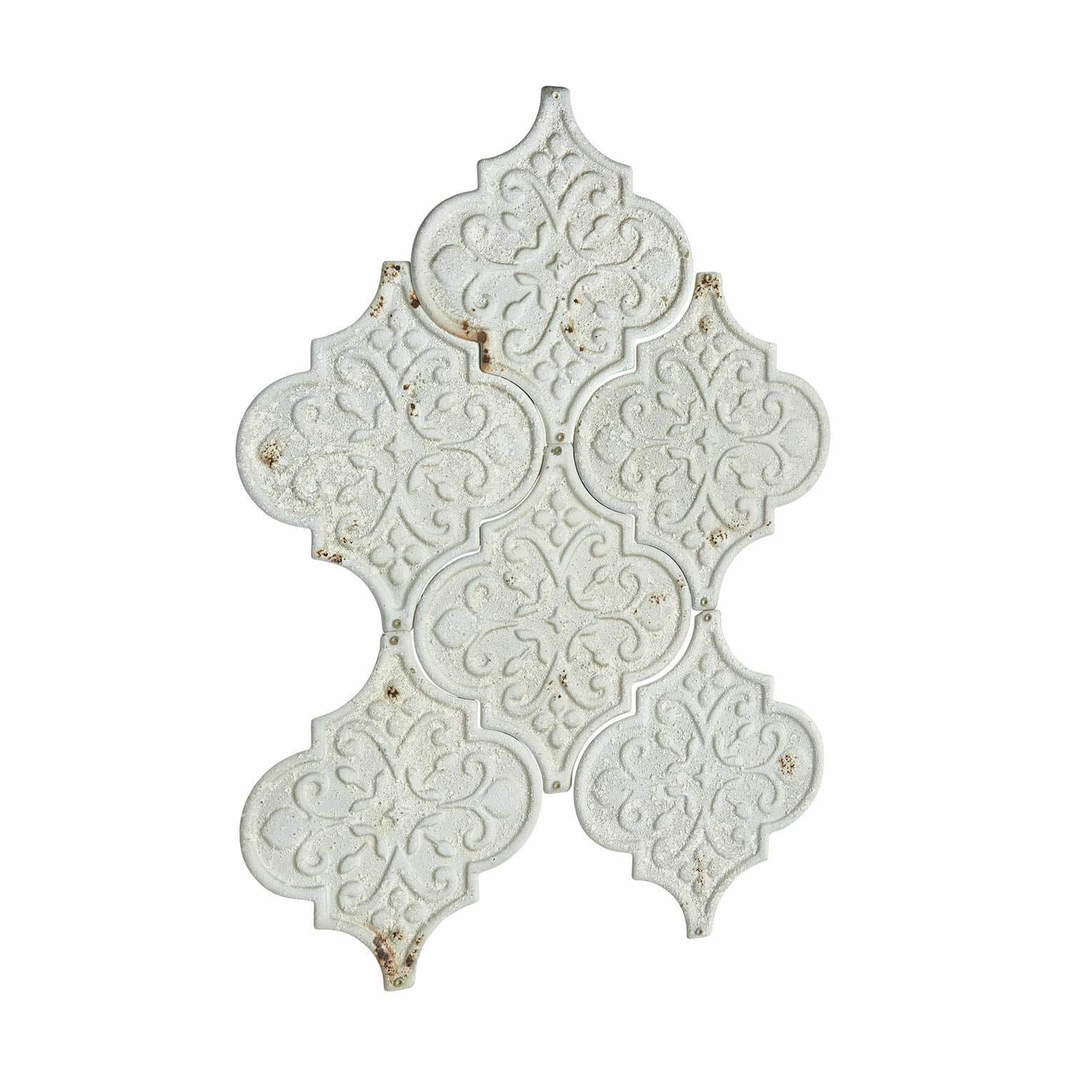 Wandornament set van 6 Halira Witte keramische wandtegels met decoratief patroon en verouderde textuur voor interieurdecoratie