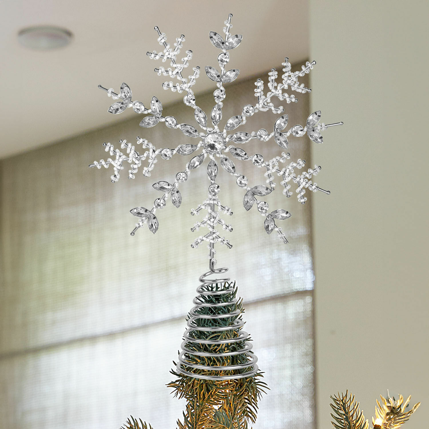 Kerstboompiek Coeuron Decoratieve sneeuwvlok van helder glas en metaal voor de top van de kerstboom