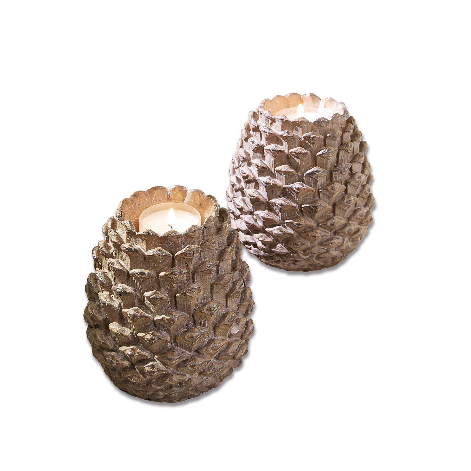 Windlicht set van 2 Butz Twee kandelaren in dennenappelvorm van natuurlijk gekleurd hout voor interieurdecoratie