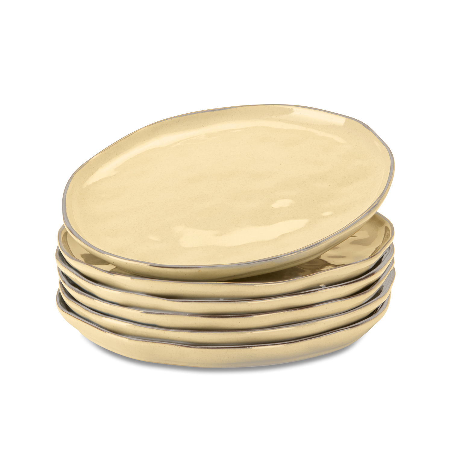 Bord set van 6 Biarré Set van zes crèmekleurige keramische borden met onregelmatige rand voor serveren