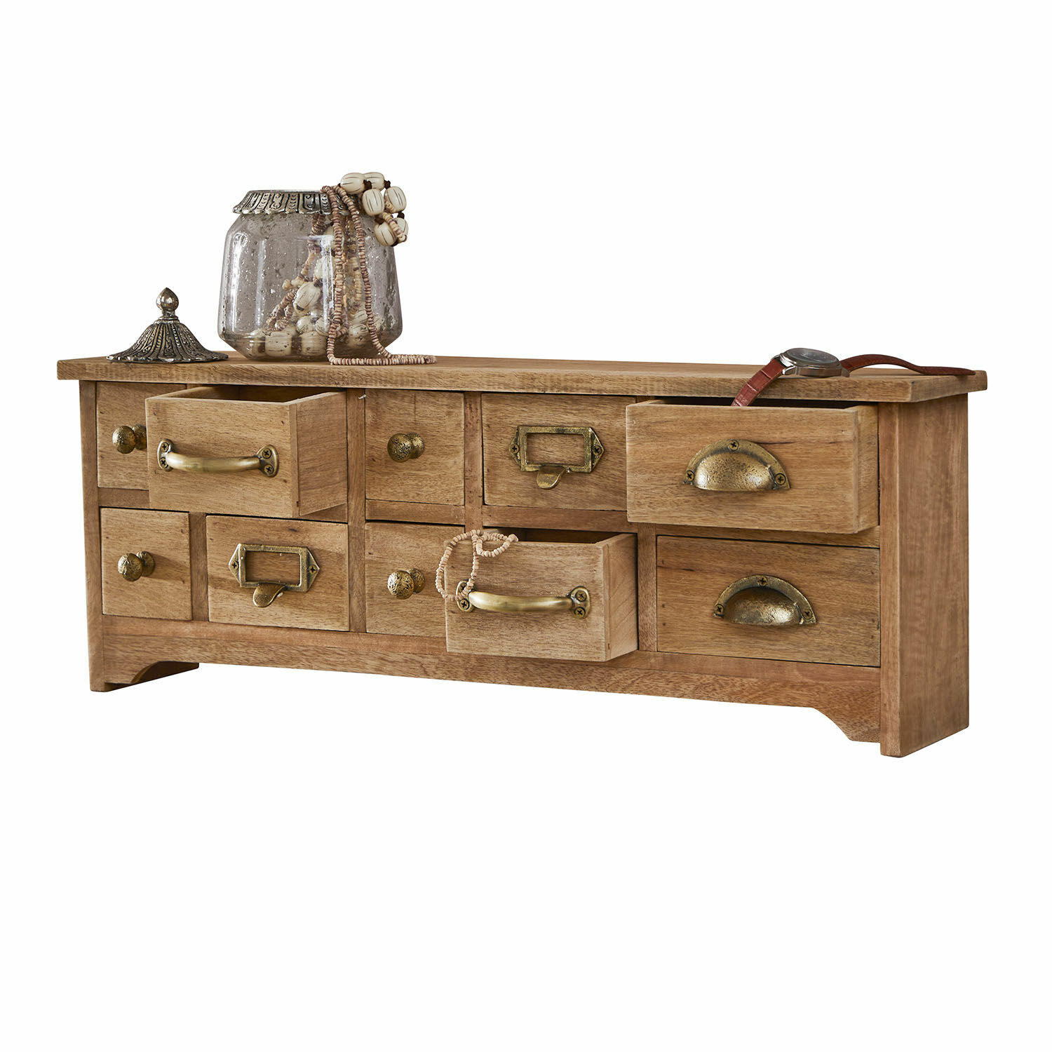Organizer Lhomme Houten kast met meerdere lades en messingkleurige metalen handgrepen, decoratieve stijl
