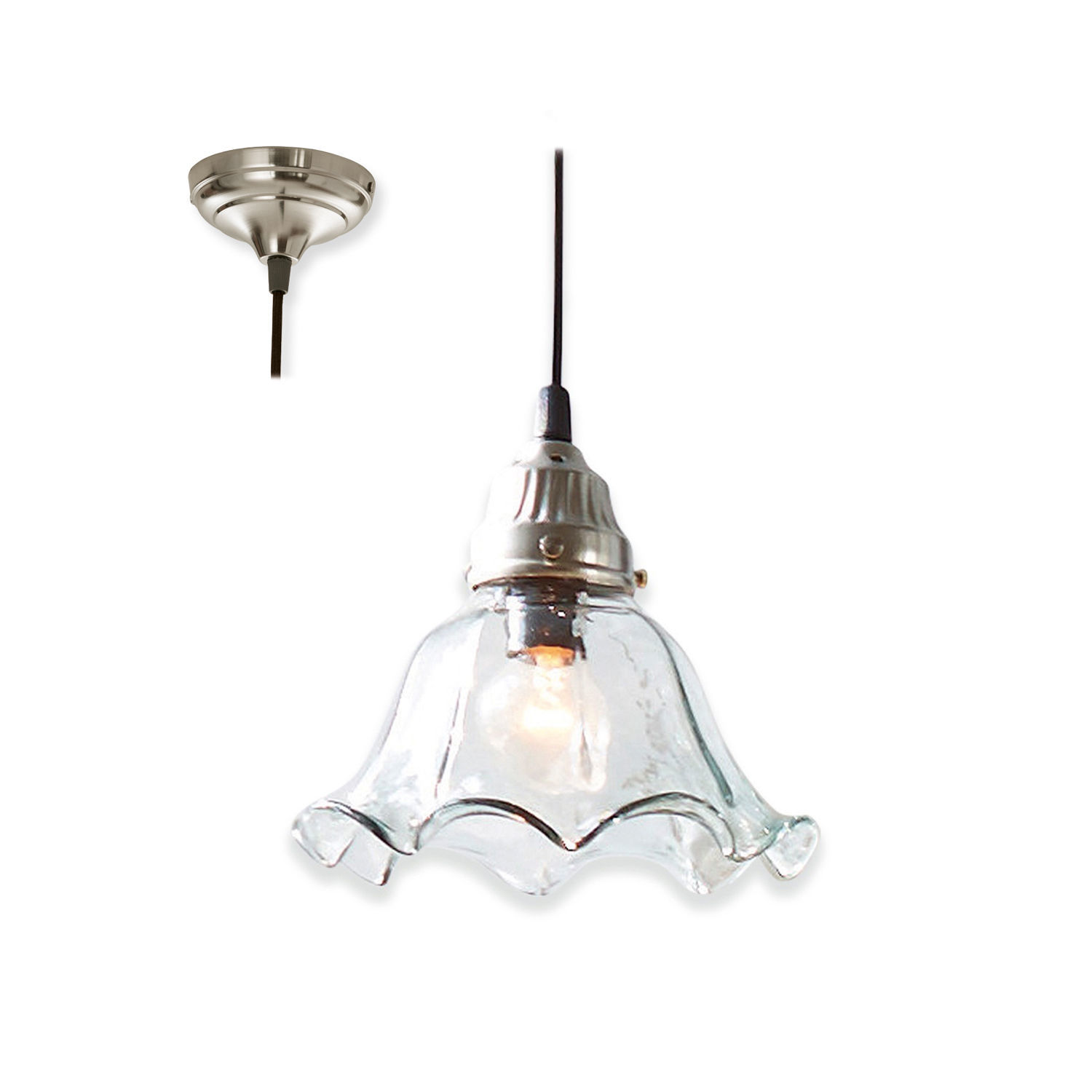 Hanglamp Noelle Glazen hanglamp met golvende kap en zilverkleurige metalen bevestiging