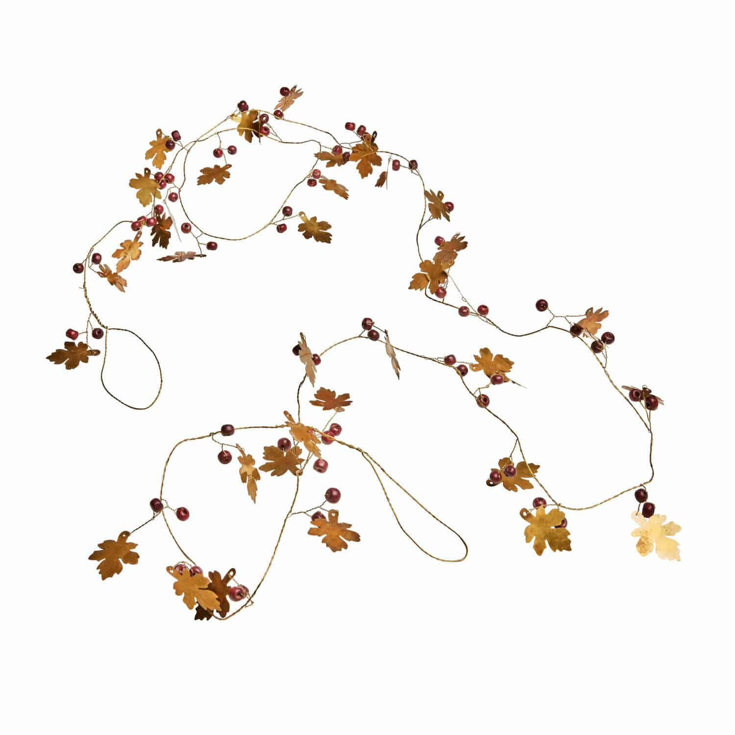 Guirlande Liezel Decoratieve slinger met gouden metalen bladeren en rode bessen aan dunne draad