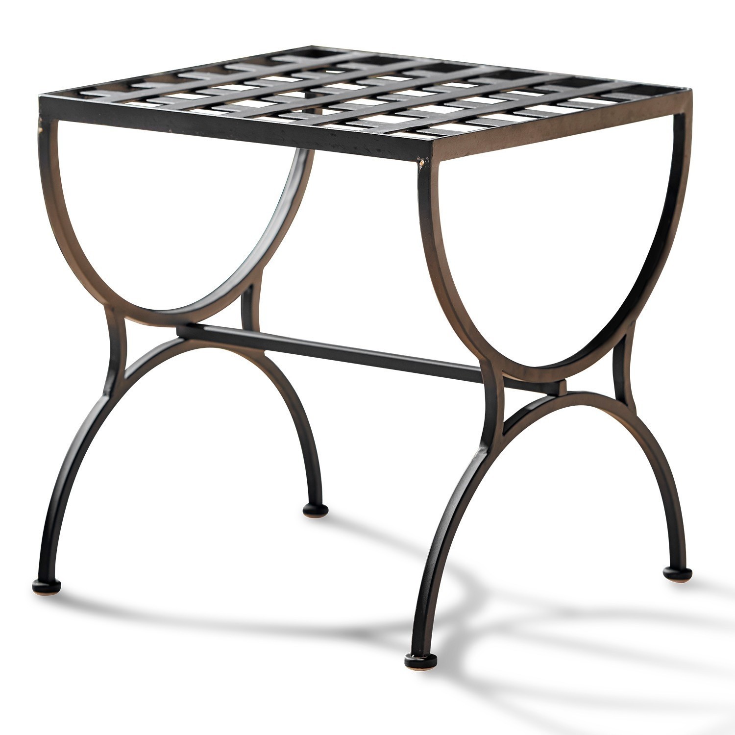 Hocker Terell Zwarte metalen tafel met geometrisch patroon op het blad, modern meubel voor woonkamer
