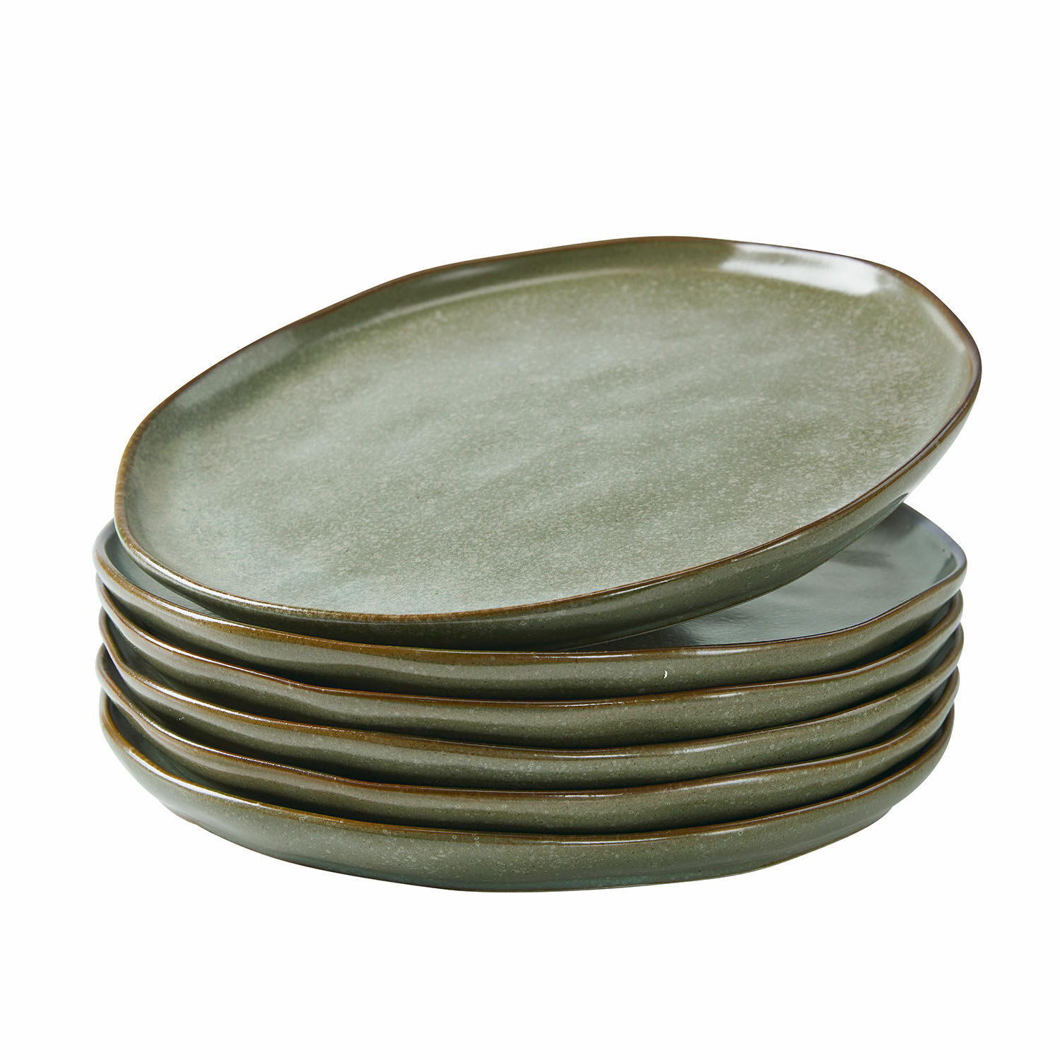 Set van 6 Biarritz keramische borden in turquoise en bruin voor de eettafel