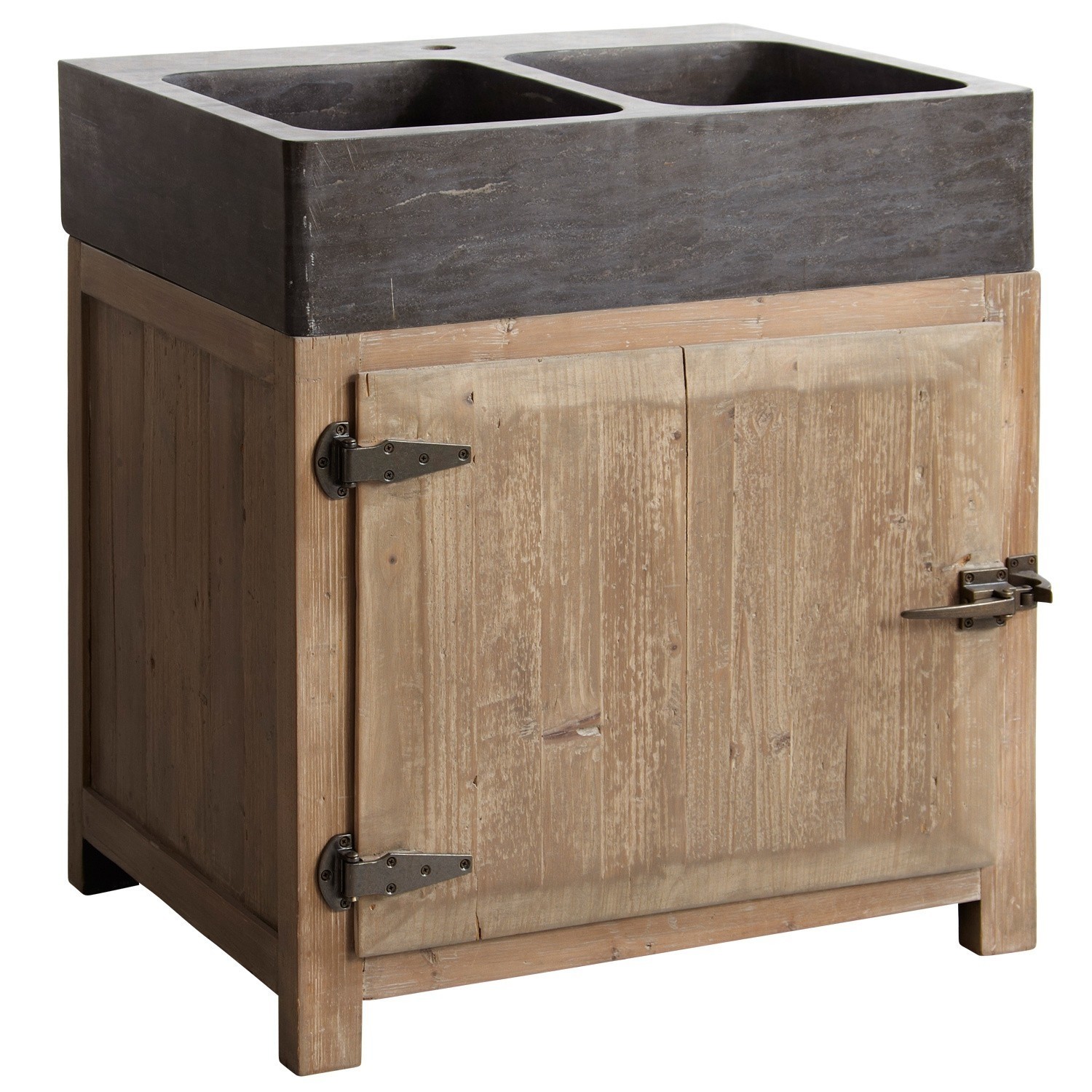 Gootsteenkast Stonehenge Rustieke houten kast met dubbele zwarte stenen gootsteen voor keuken of badkamer