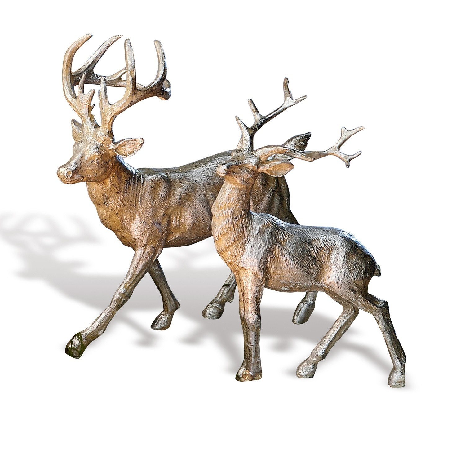 Hert set van 2 Rudy & Son Twee decoratieve hertenfiguren van bruin metaal, geschikt voor binnen- en buitendecoratie
