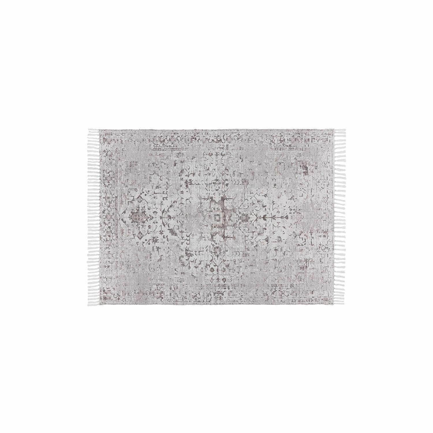 Vloerkleed Delpheer Grijs vloerkleed met subtiel patroon en franjes aan de zijkanten, zacht decoratief materiaal