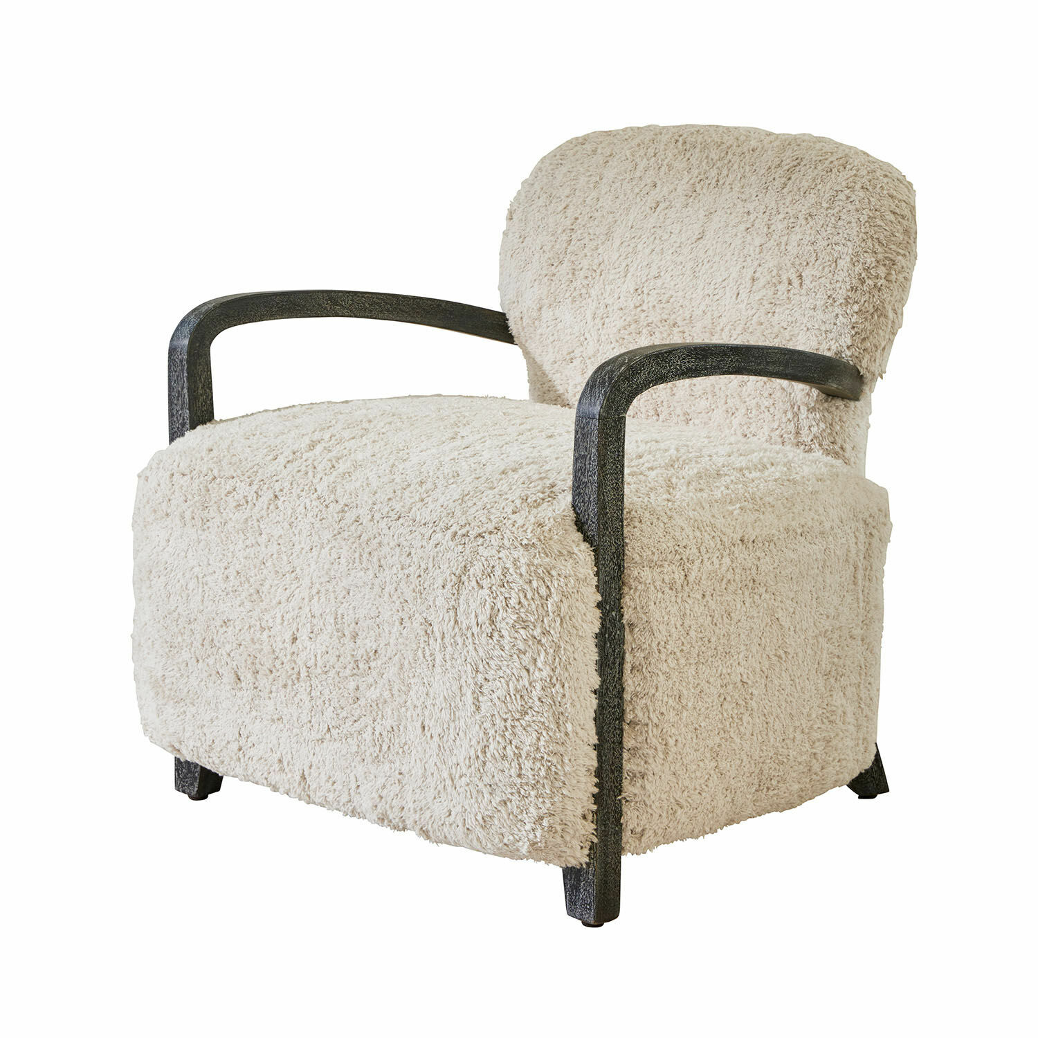 Fauteuil Roudaria Fauteuil met crèmekleurige zachte bekleding en zwarte houten armleuningen voor woonkamer