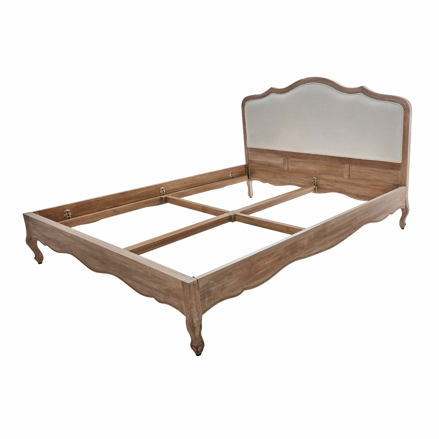 Serravalle bed van bruin en wit hout met gestoffeerd hoofdeinde, elegante vintage stijl