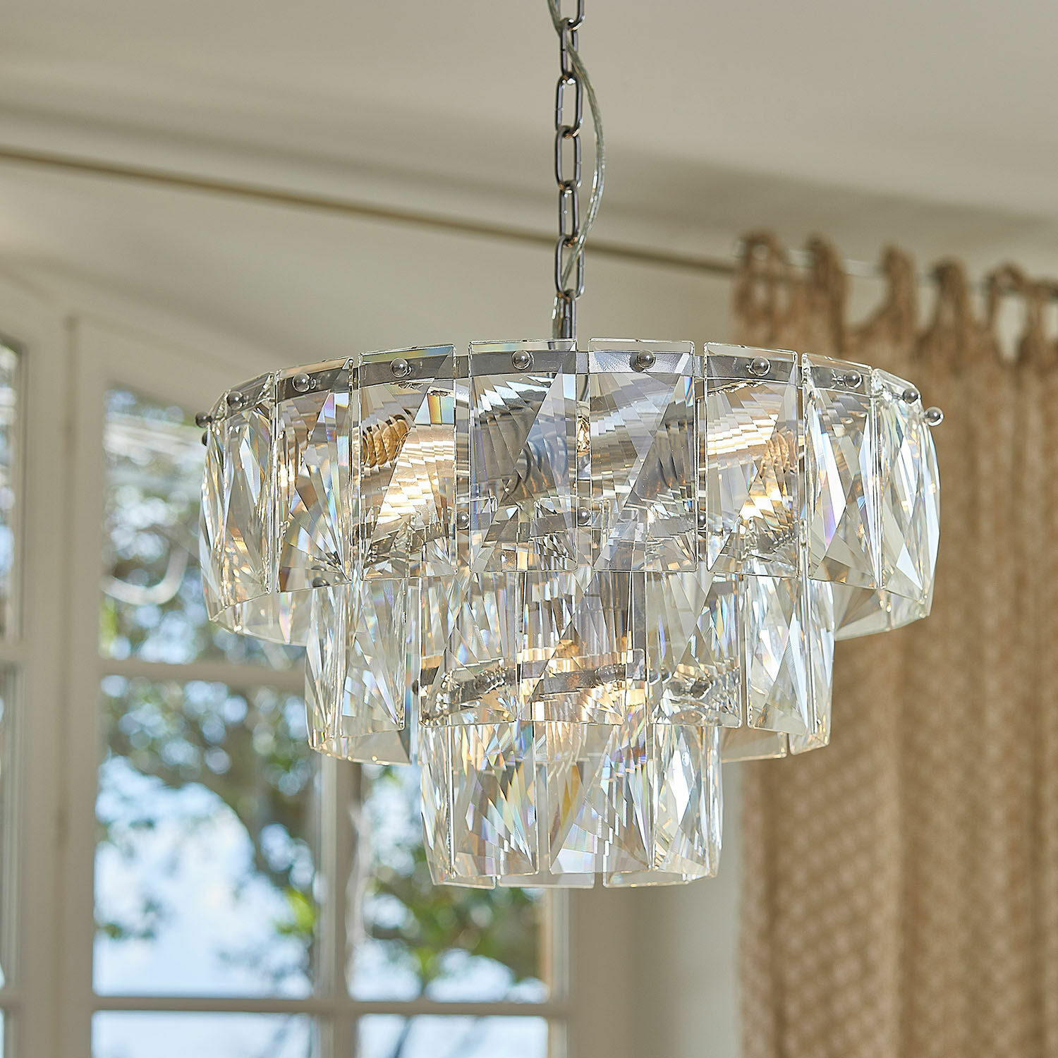 Kroonluchter Crystalford Hanglamp van helder glas met kristallen panelen, moderne verlichting voor woonkamer
