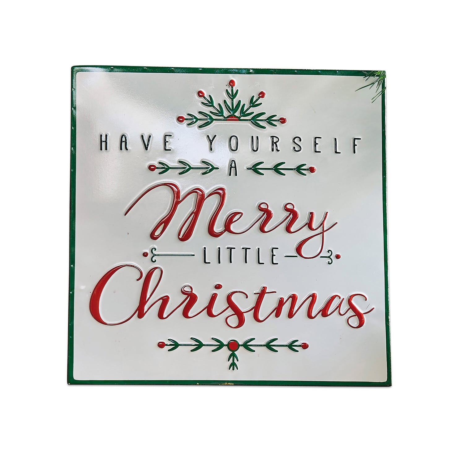 Witte metalen kerstdecoratie met rode en groene tekst Merry Christmas voor feestdagen