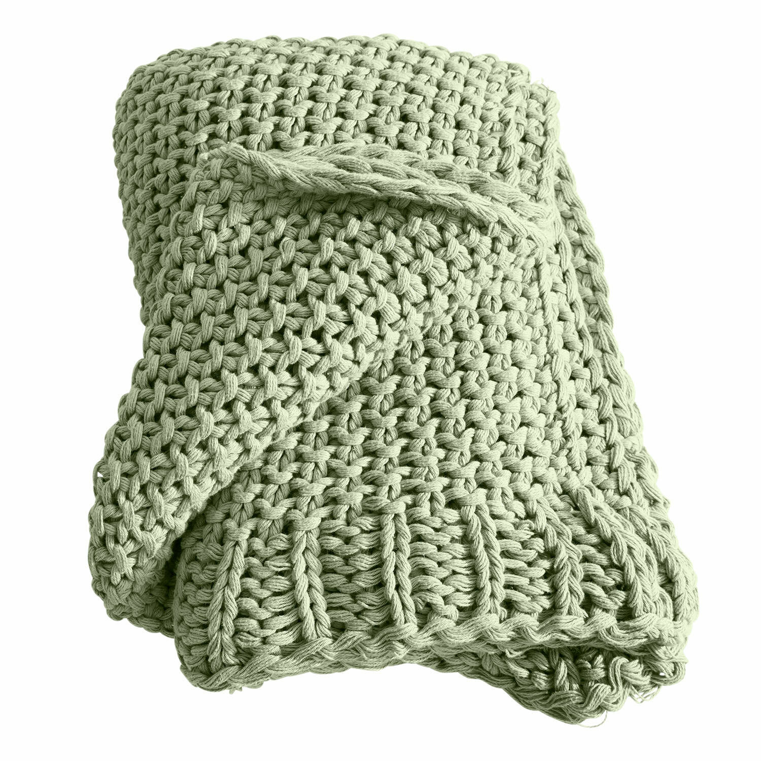 lichtgroen Zachte plaid Plixoren lichtgroen met grove brei, ideaal voor decoratie en warmte.