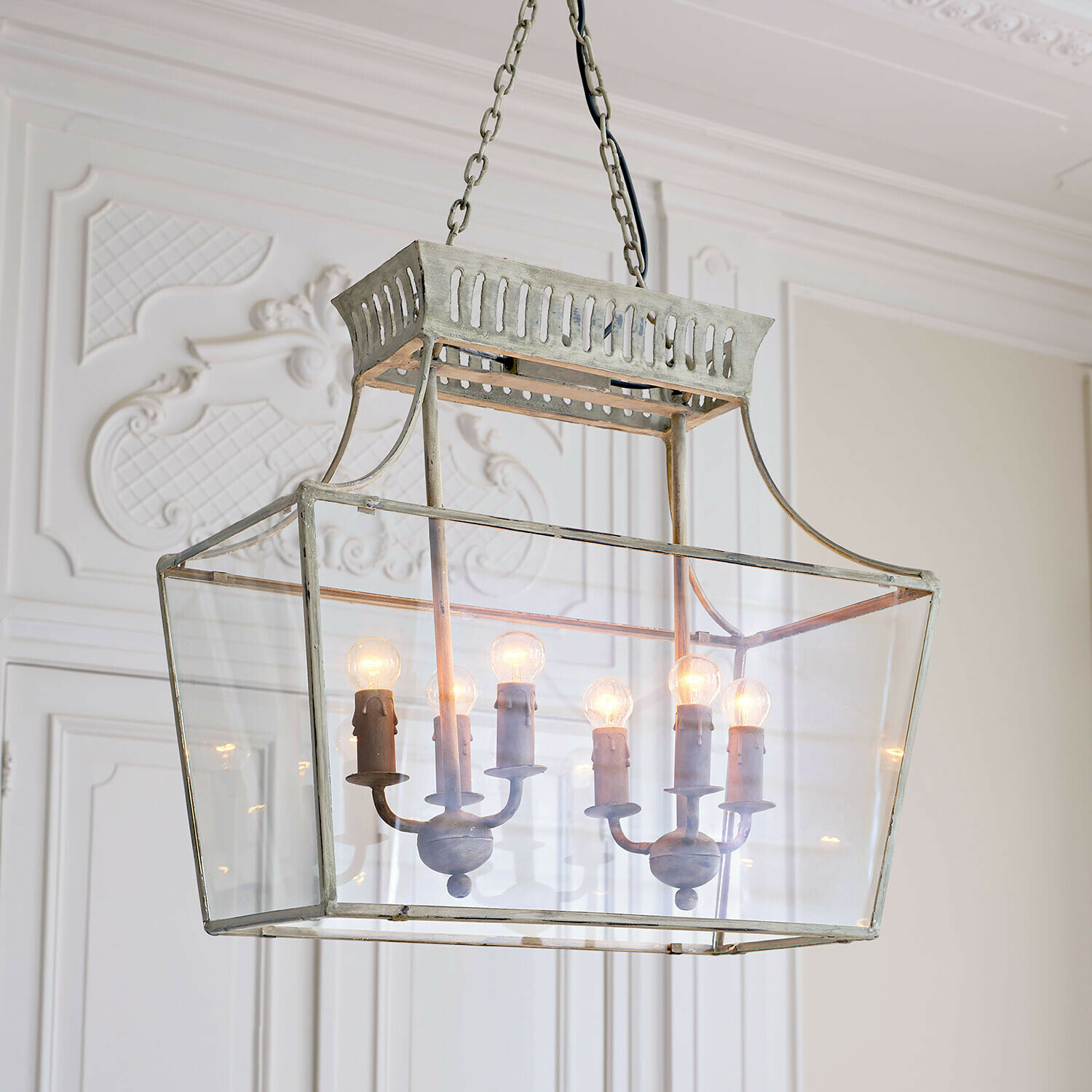 Hanglamp Sillas Hanglamp van metaal en glas in vintage stijl met zes lampen, decoratieve plafondlamp