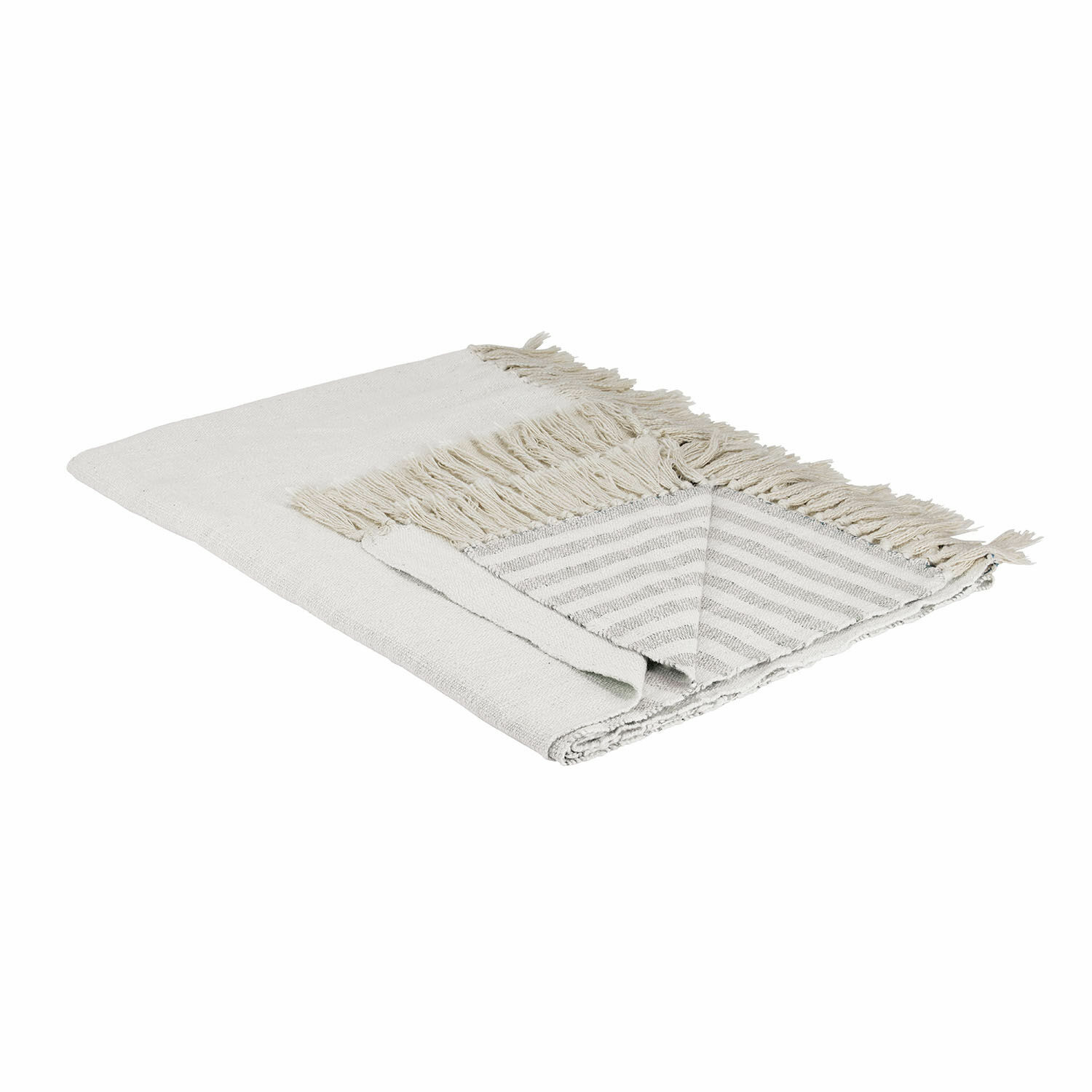 crème/grijs Crème-grijze plaid Marpent met franjes, zachte stof, decoratief deken voor woonkamer