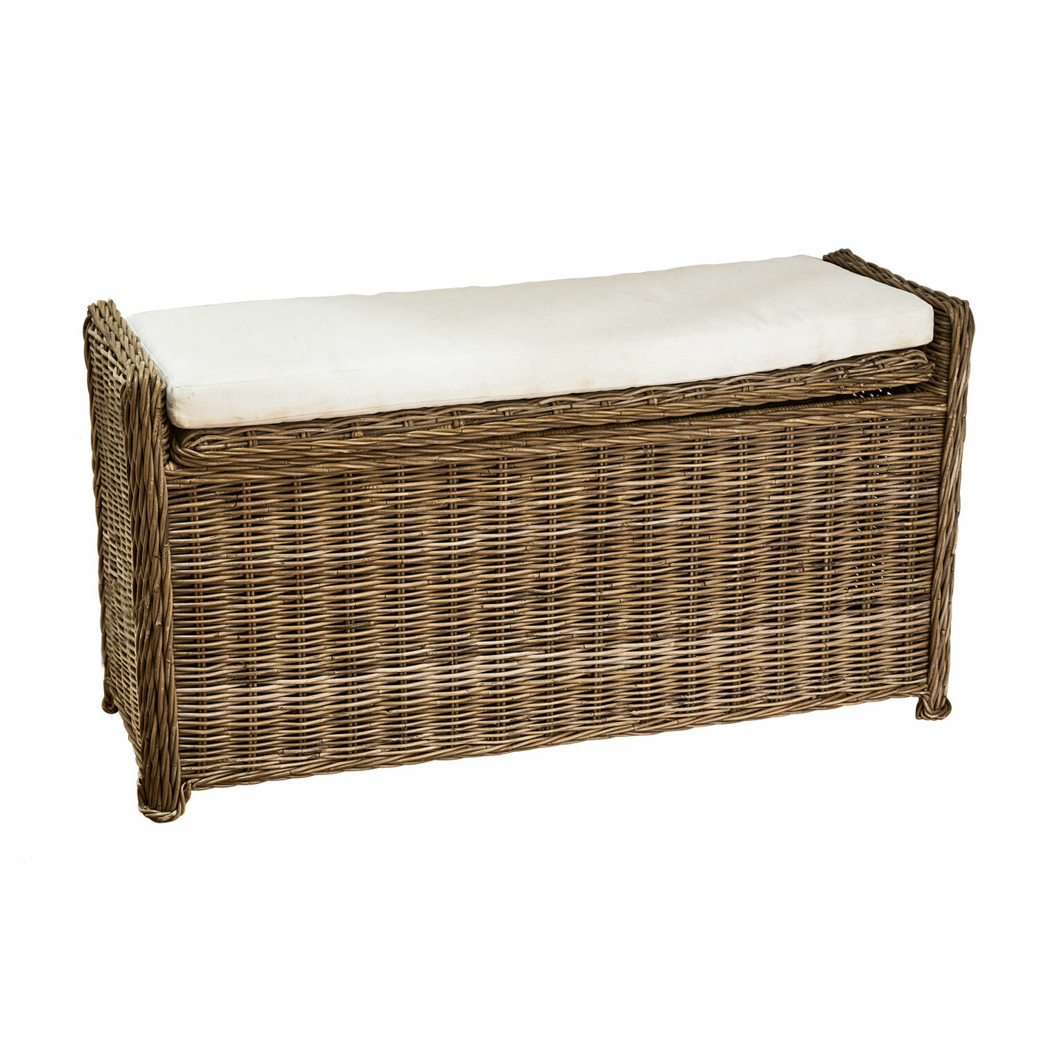 Bank Horton Rotan bank met wit kussen, natuurlijk materiaal, zit- en opbergmeubel
