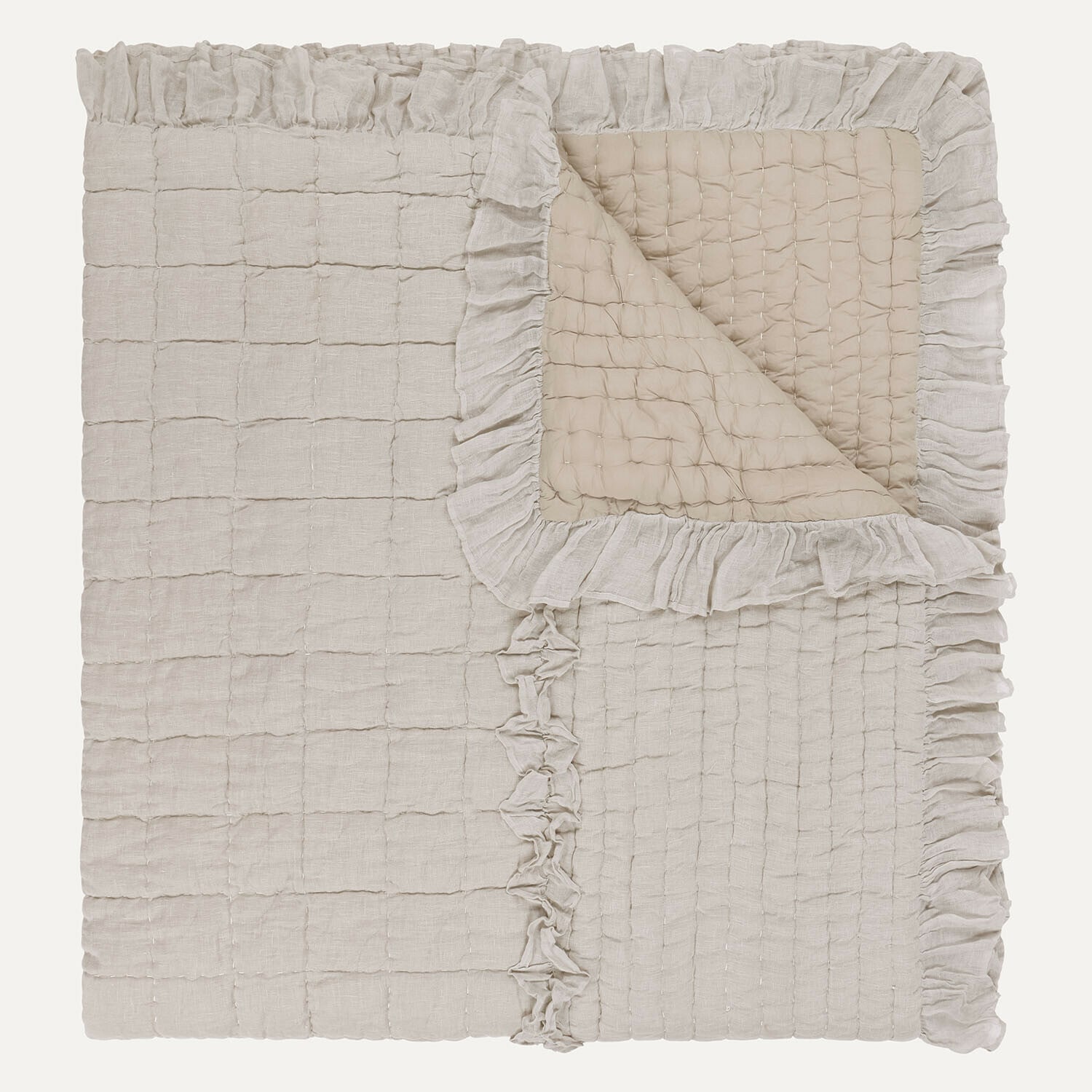 Quilt Calennent Beige gewatteerde linnen sprei met ruches, zacht en decoratief voor slaapkamer
