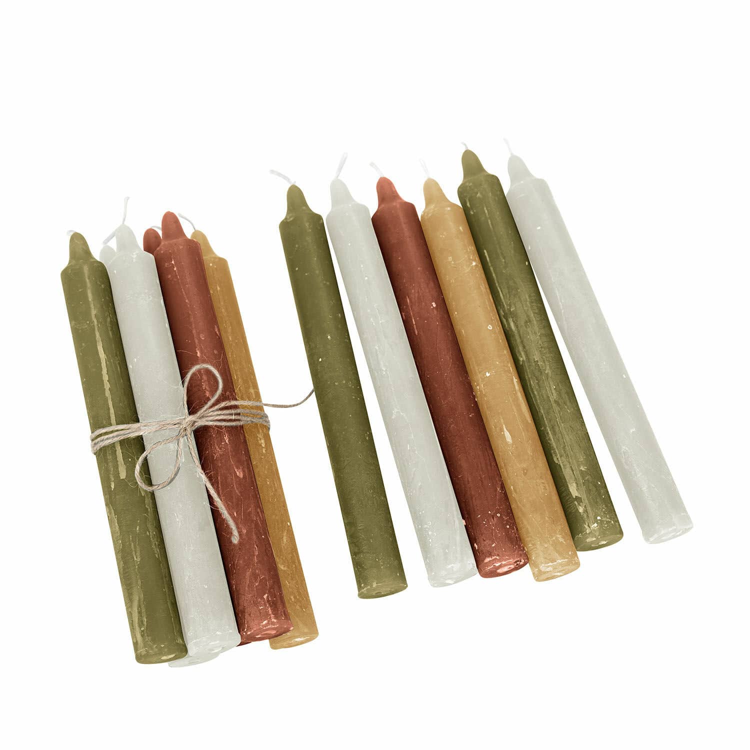 Kaars set van 12 Bauceau Set tafelkandelaars in groen, wit, rood en geel voor sfeervolle interieurdecoratie