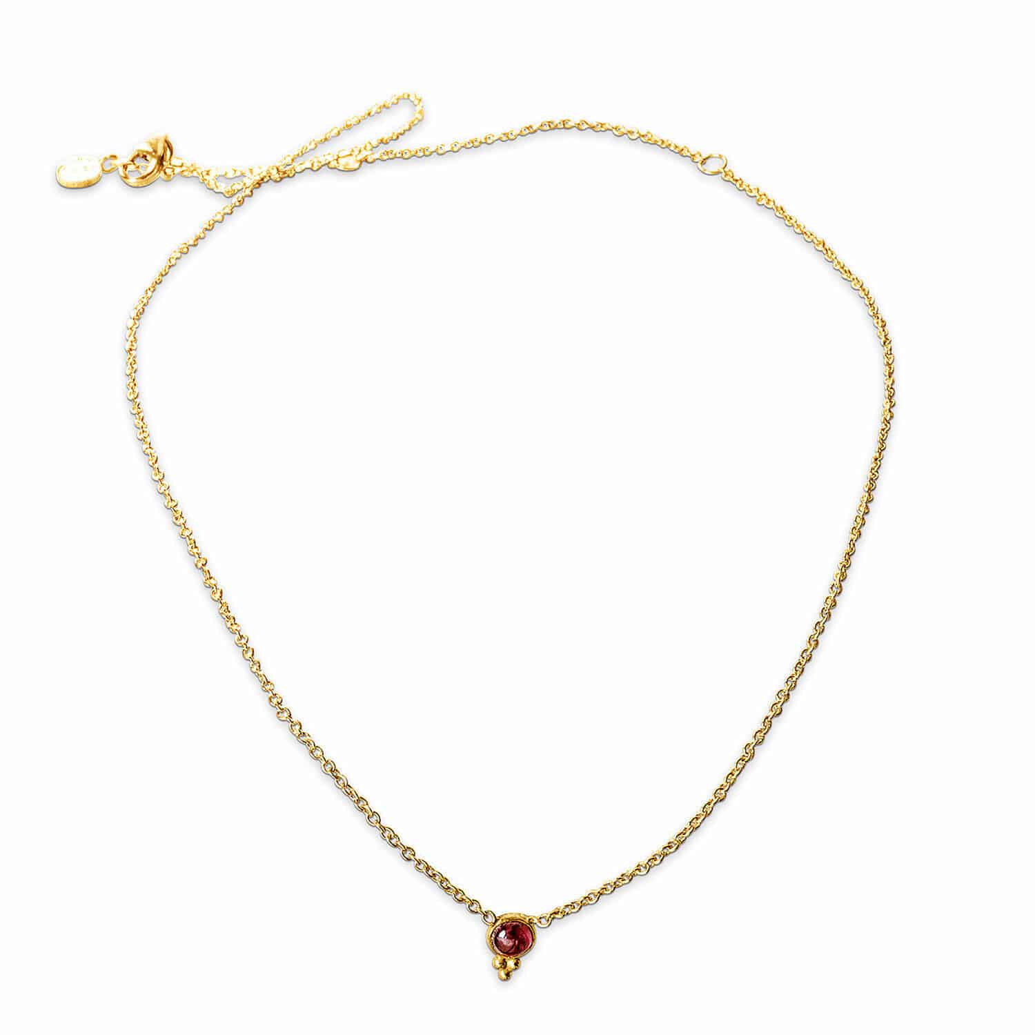 Fijne gouden ketting met rode steen en fijne schakel, dames sieraden