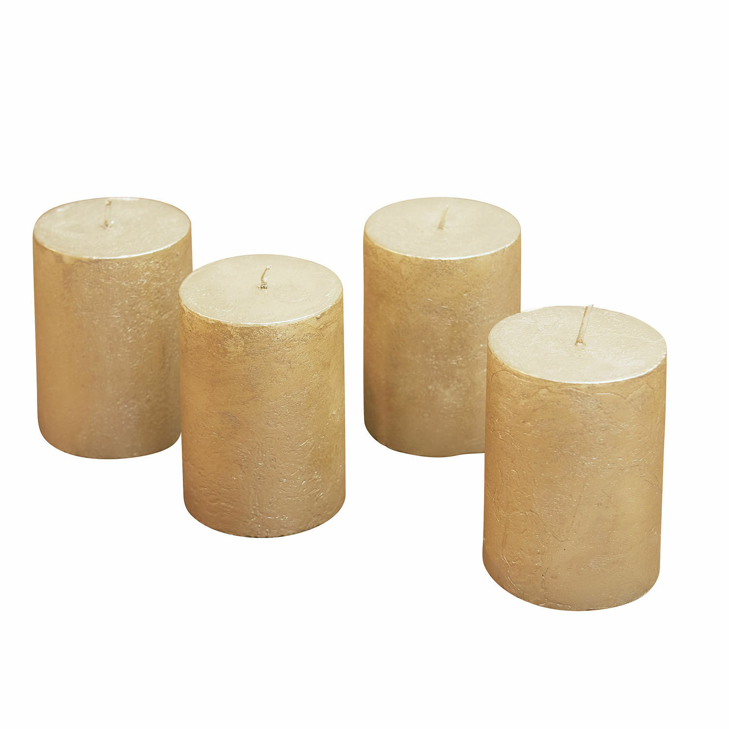 goudkleurig Set van 4 gouden cilindervormige kaarsen met textuur, geschikt voor sfeervolle interieurdecoratie