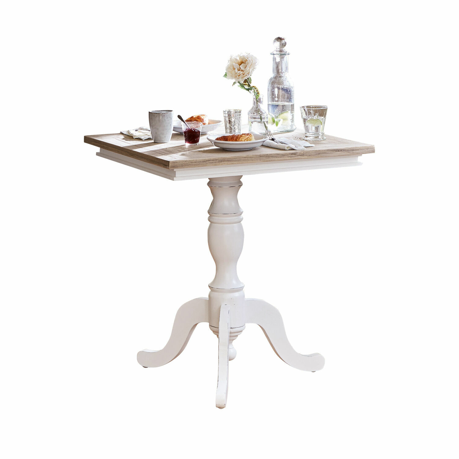 Tafel Kingston Vierkante houten tafel met witte voet en natuurlijk blad, rustieke stijl voor eetkamer