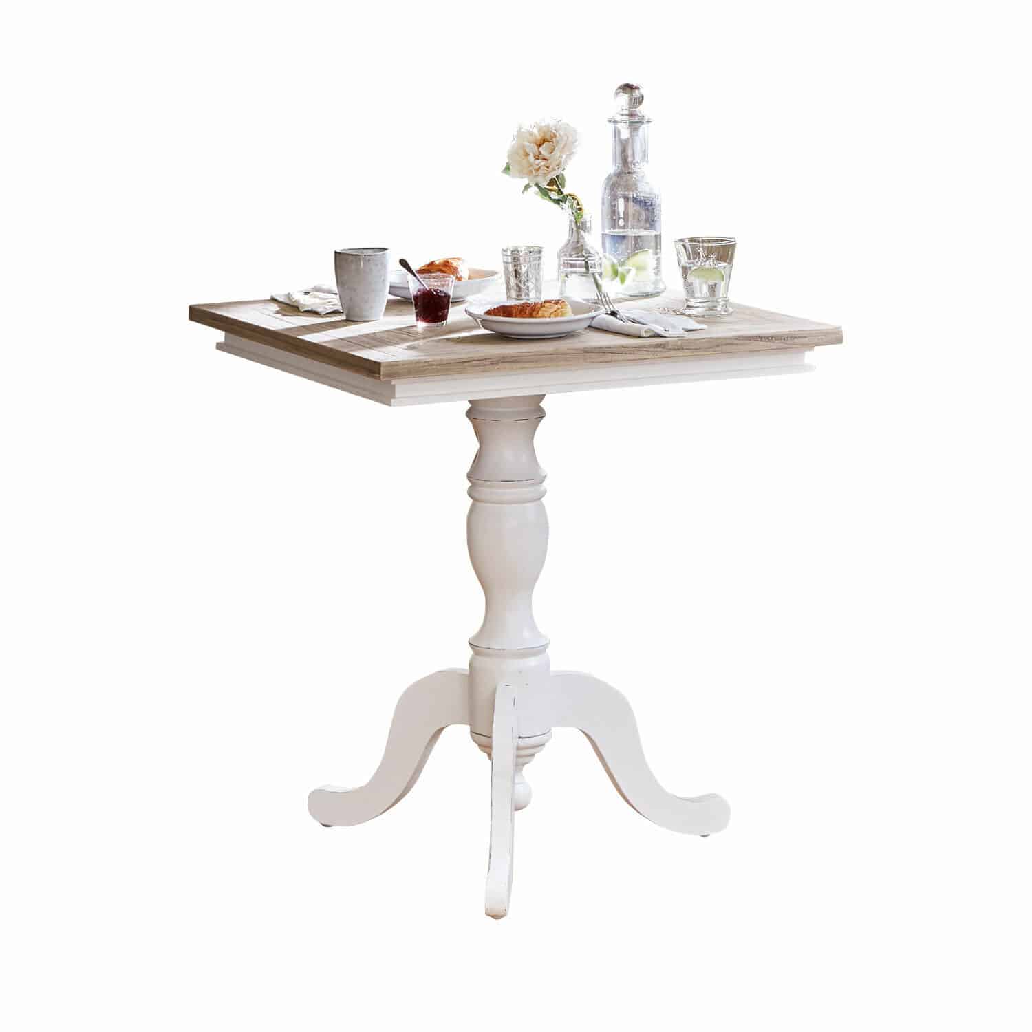 Tafel Kingston Vierkante houten tafel met witte voet en natuurlijk blad, rustieke stijl voor eetkamer