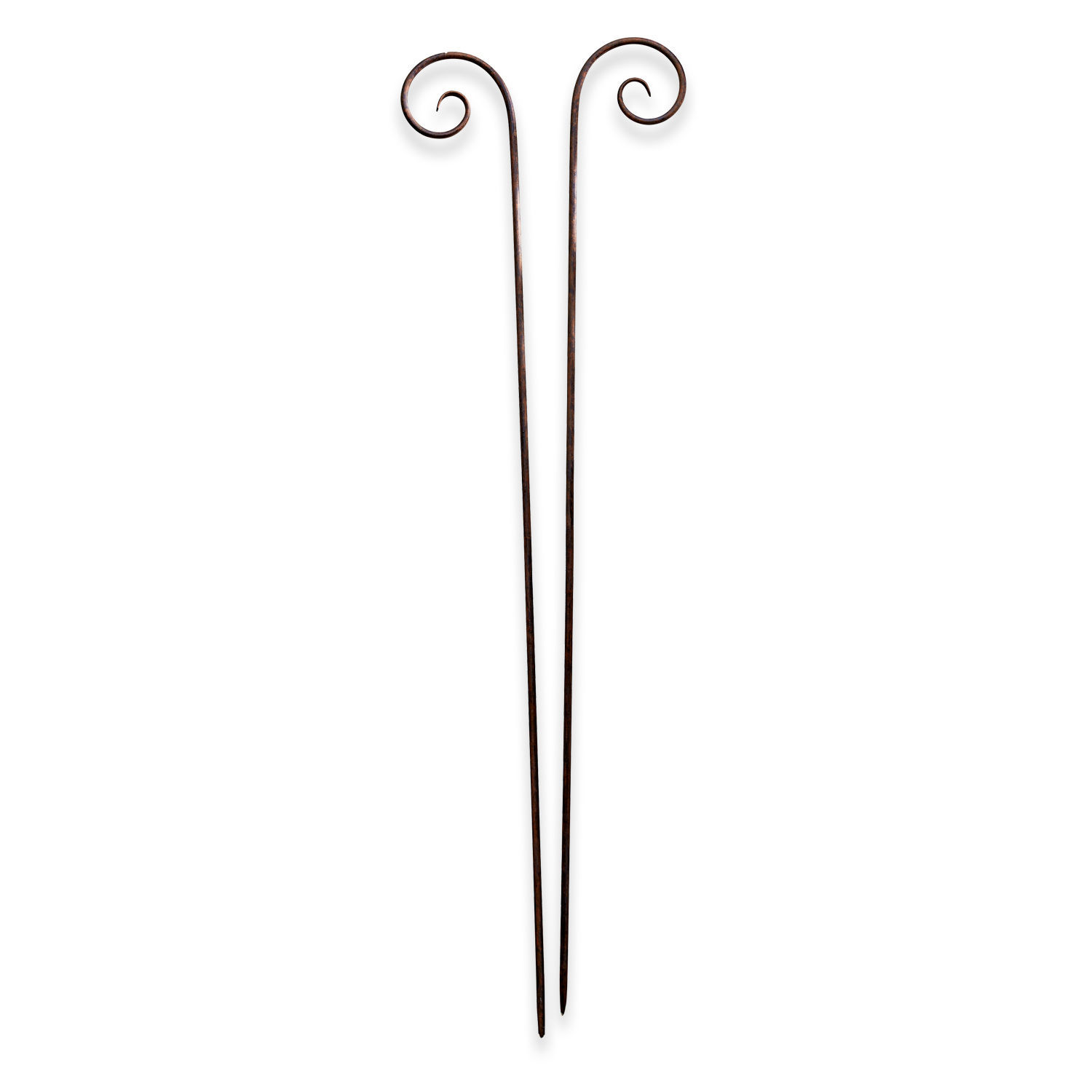 Tuinsteker set van 2 Dorhal Set van twee bruine metalen tuinhaakjes met decoratieve spiraalvormige uiteinden voor planten