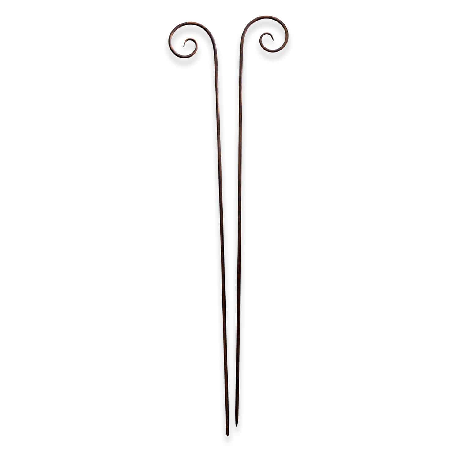 Tuinsteker set van 2 Dorhal Set van twee bruine metalen tuinhaakjes met decoratieve spiraalvormige uiteinden voor planten