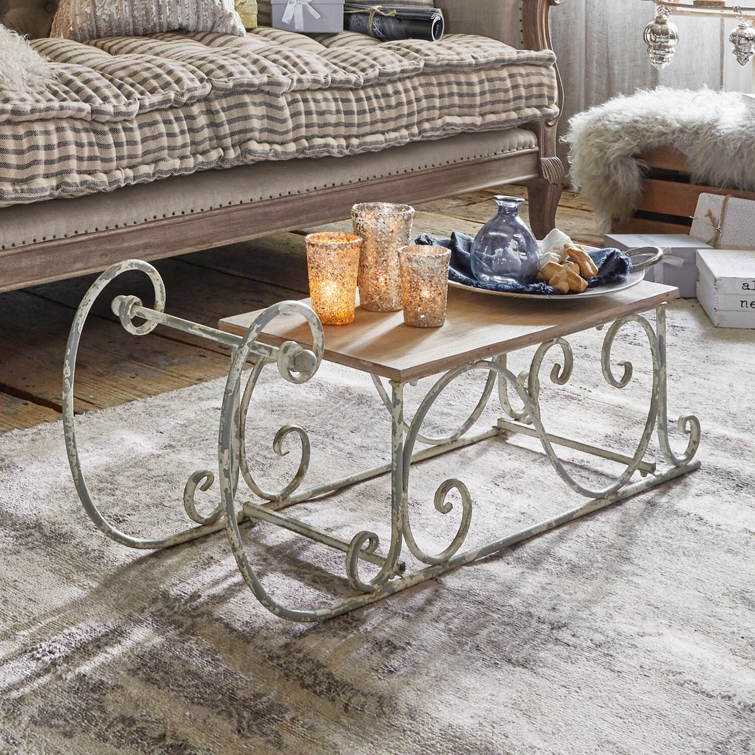 Sierslee Gifur Vintage salontafel met verweerd metalen frame en houten blad voor gezellige woonkamer
