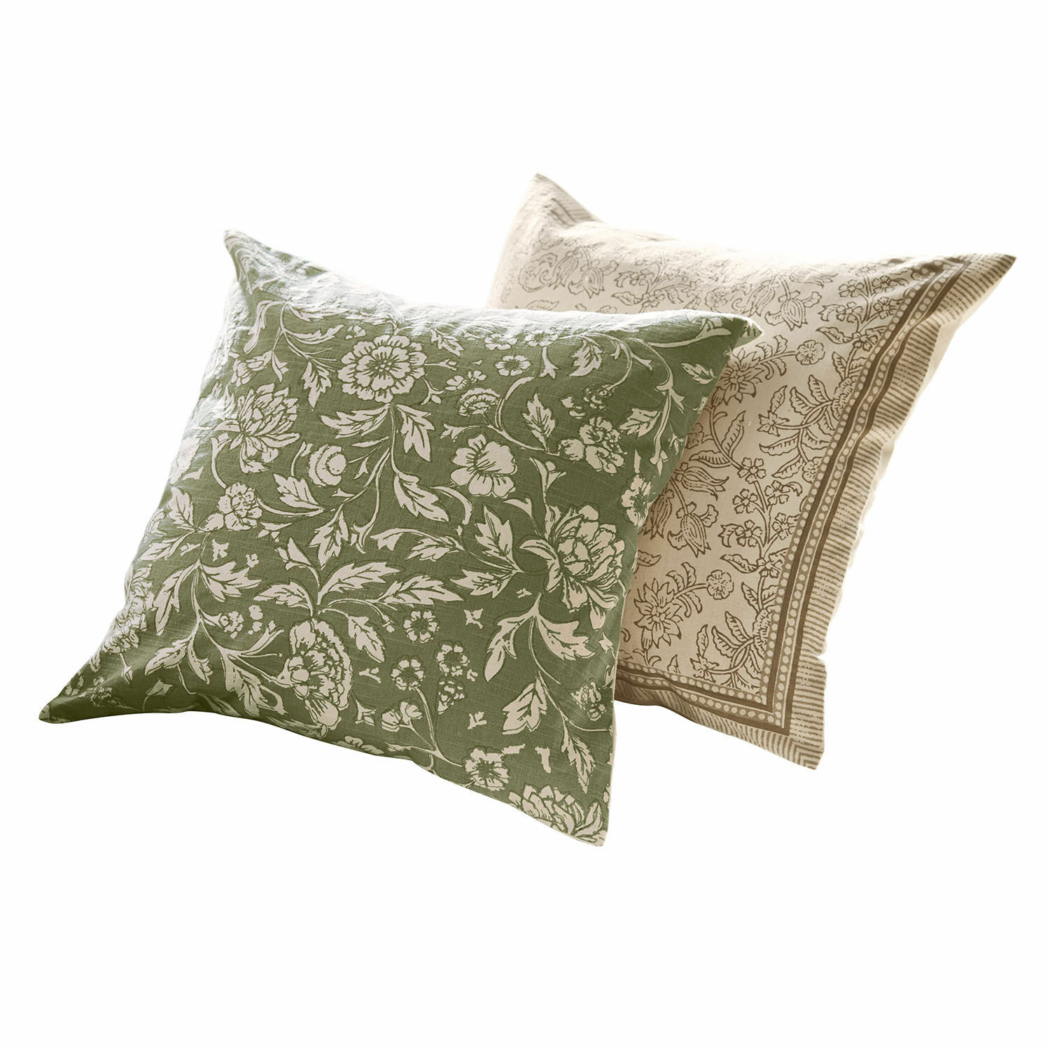 Kussenhoes set van 2 Ovixal Set van twee decoratieve katoenen kussens met groene en beige bloemenpatronen voor woonkamer