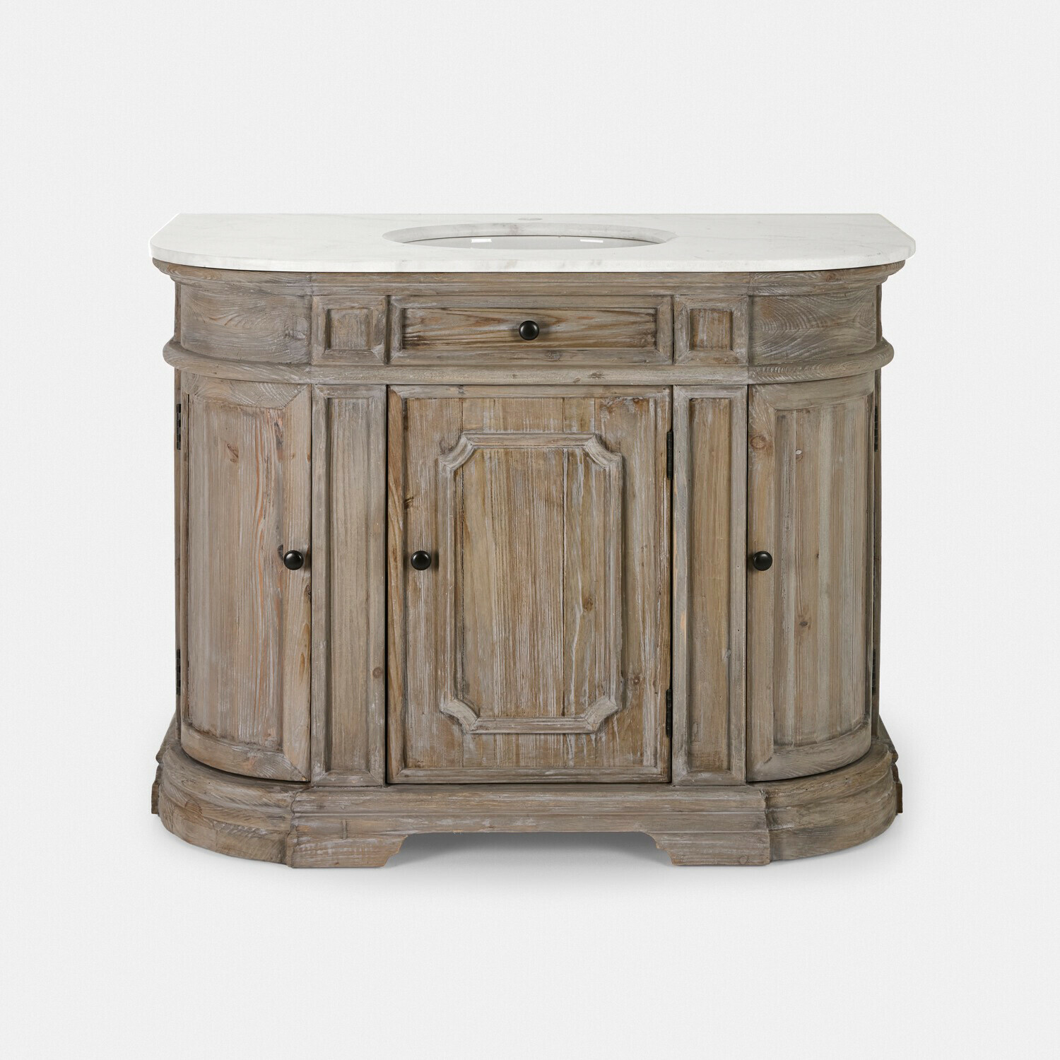 Wastafelmeubel Pembroke Badkamerkast van natuurlijk hout met wit marmeren blad en uitsparing voor wastafel