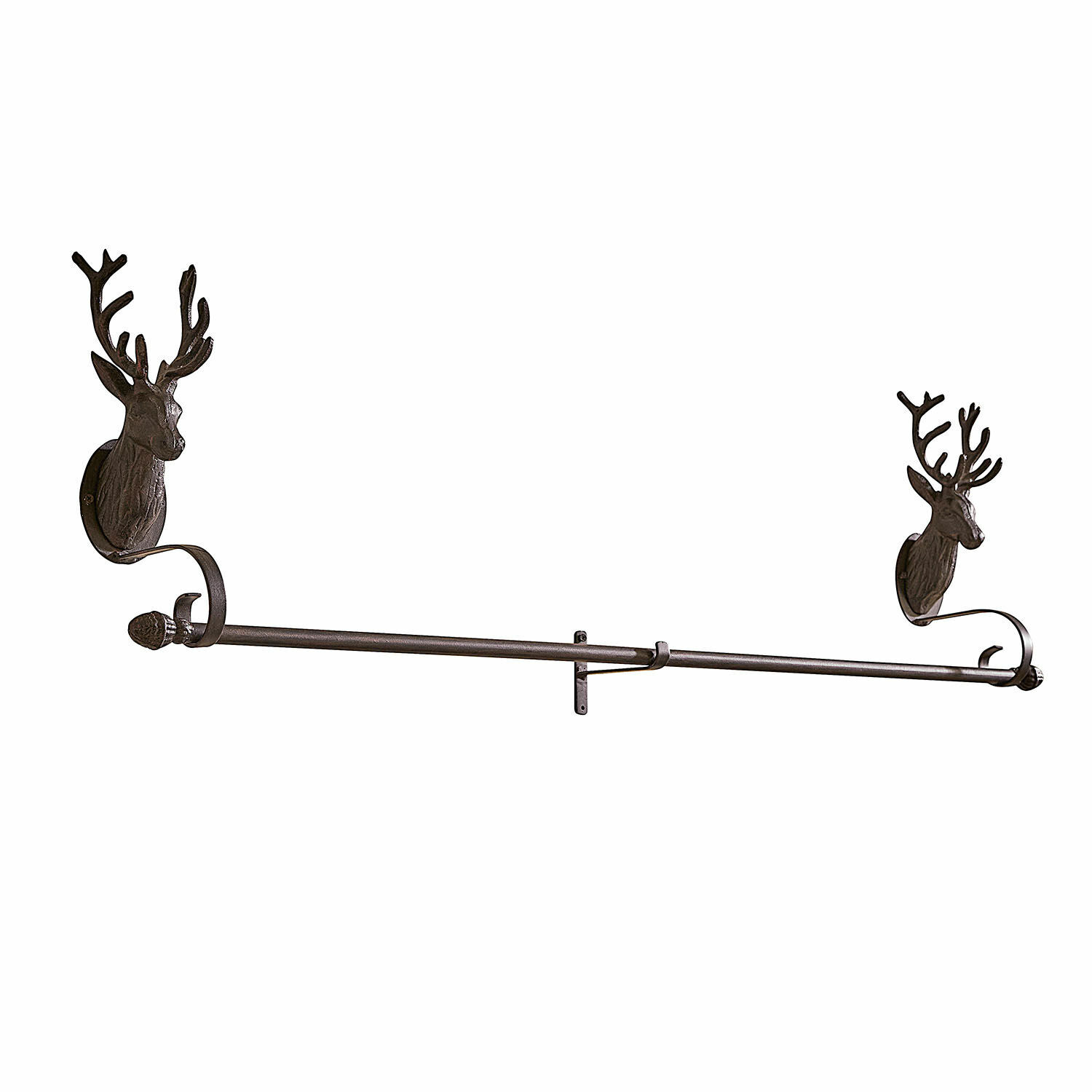 Metalen wandkapstok in donkerbruin met hertenhoofden, decoratief en praktisch voor hal of garderobe