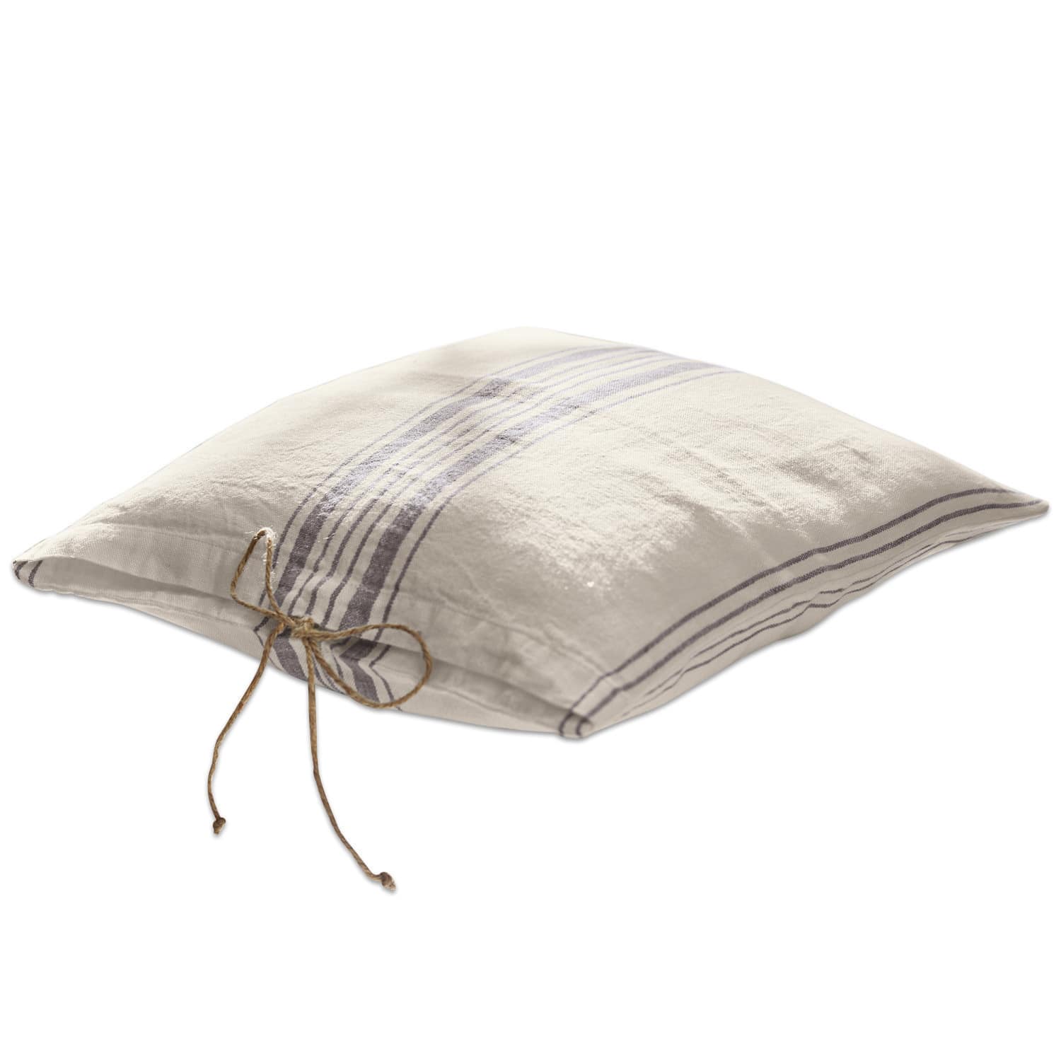 Linnen kussenhoes in crème met blauwe strepen en koordsluiting voor woondecoratie